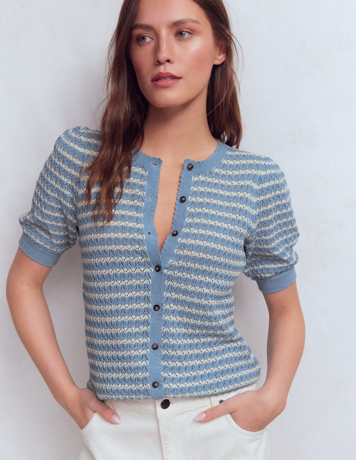 Dot Pointelle Cardigan-Blue Stripe - Image 4