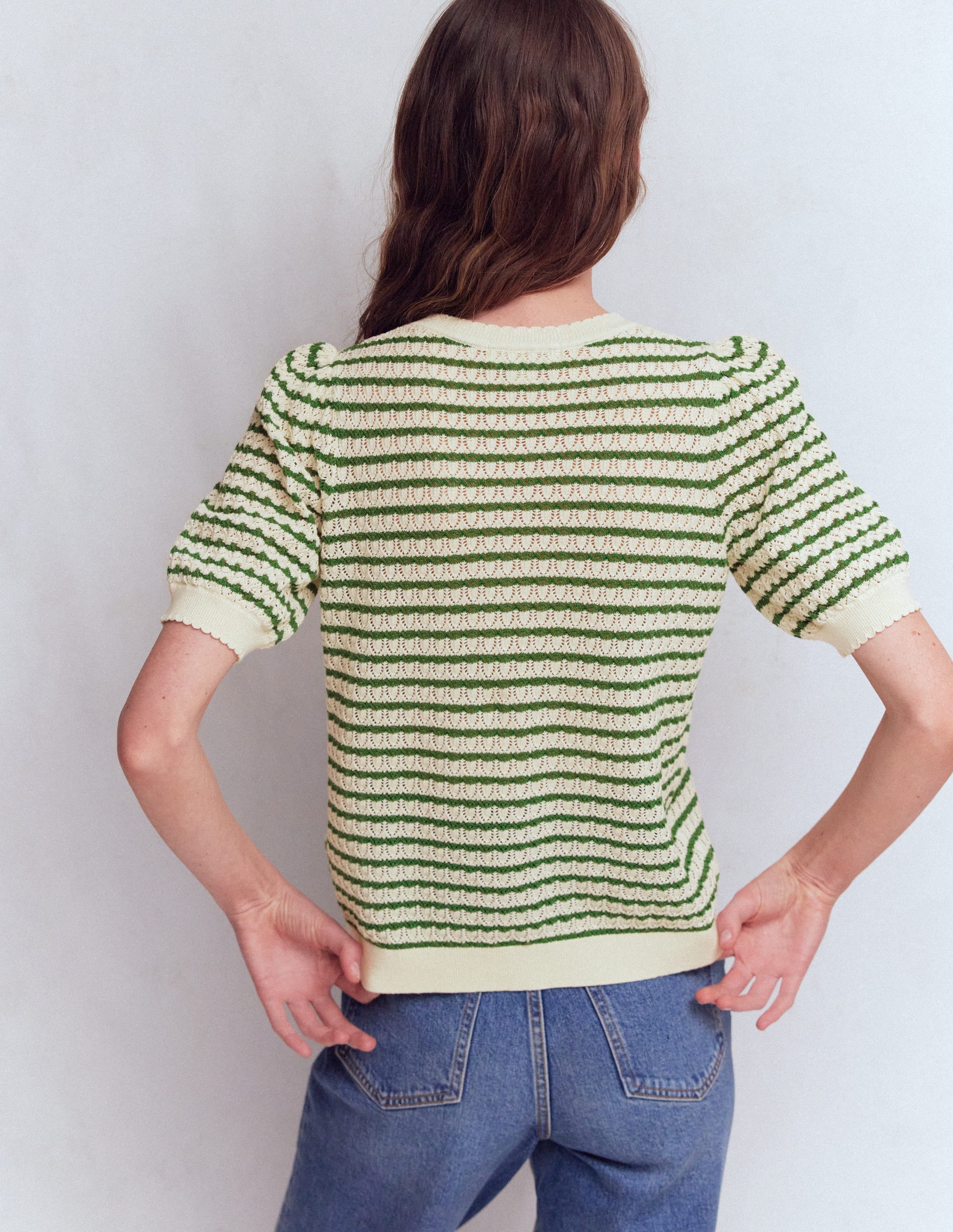 Dot Pointelle Cardigan-Green Stripe - Image 3