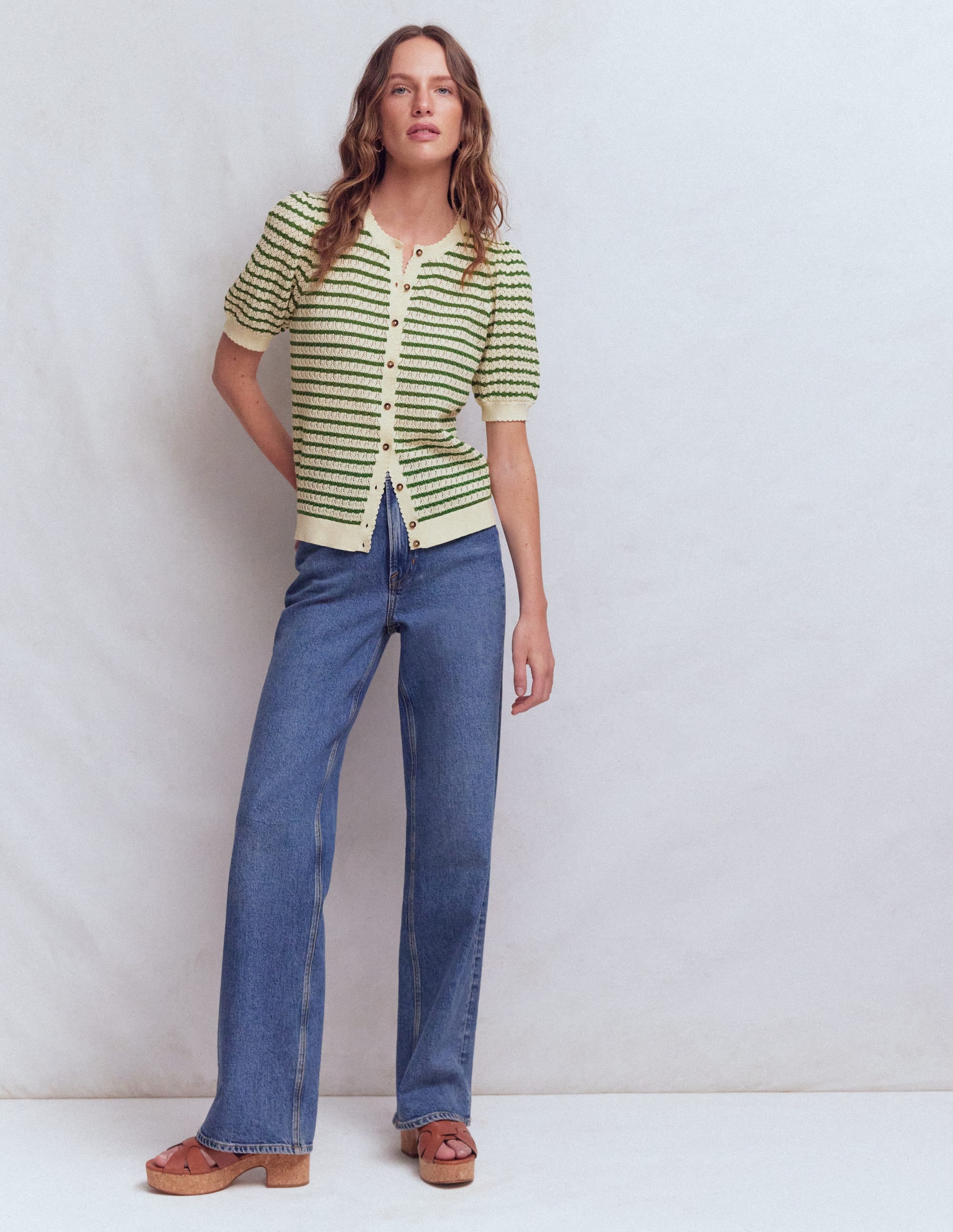 Dot Pointelle Cardigan-Green Stripe - Image 4