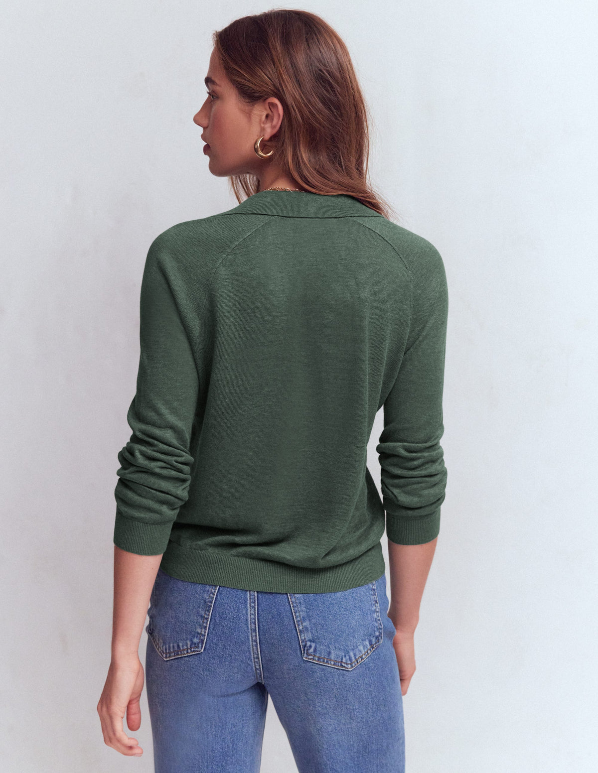 Agnes Collared Linen Jumper-Green Jasper - Image 3