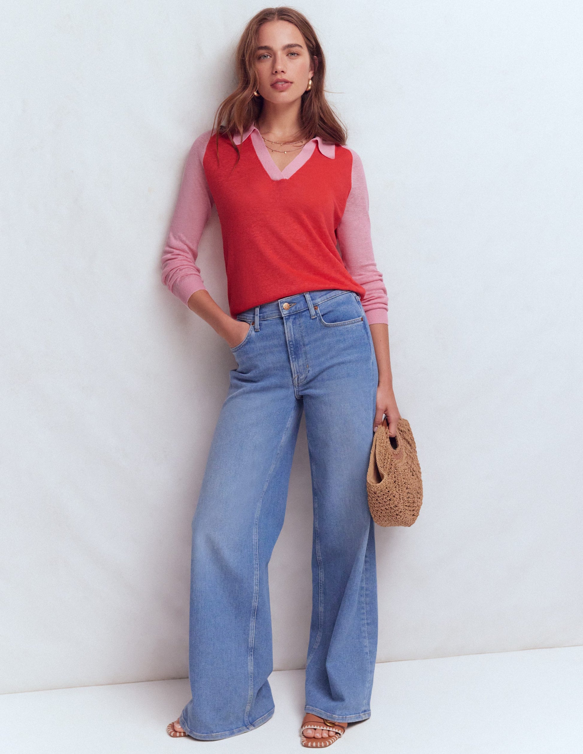 Agnes Collared Linen Jumper-Sunkissed Coral / Formica Pink-4