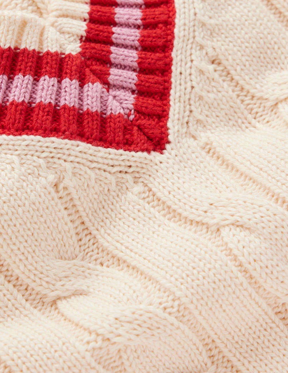 Textured Cotton Jumper-Ivory Cable, Red - Image 11
