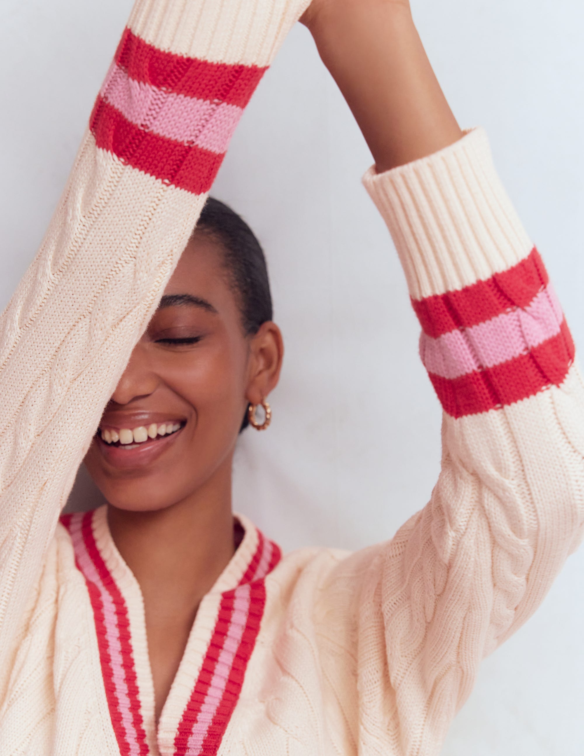 Textured Cotton Jumper-Ivory Cable, Red - Image 2