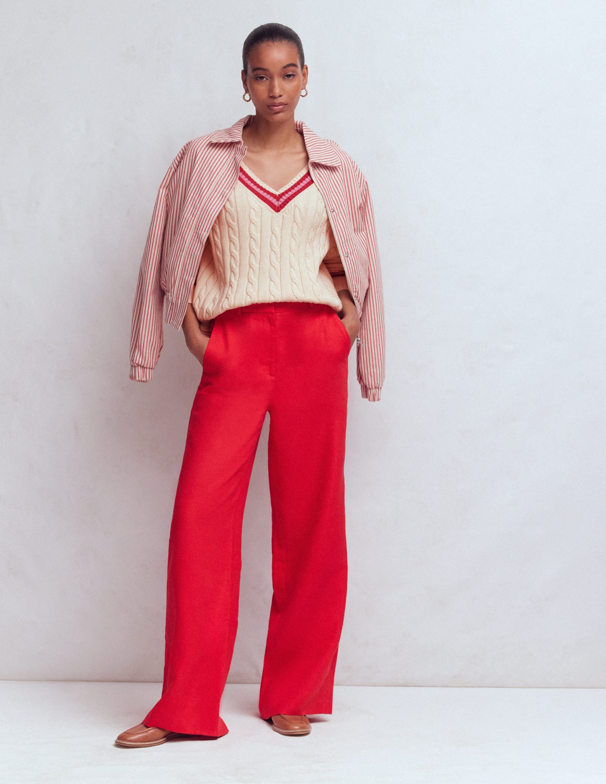 Textured Cotton Jumper-Ivory Cable, Red - Image 8