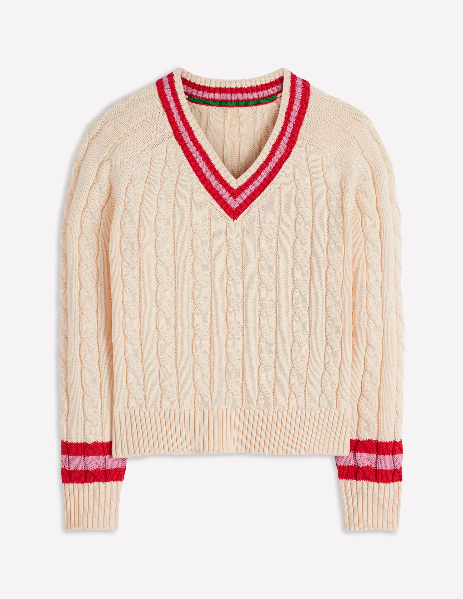 Maeve Textured Cotton Jumper-Ivory Cable, Red-10