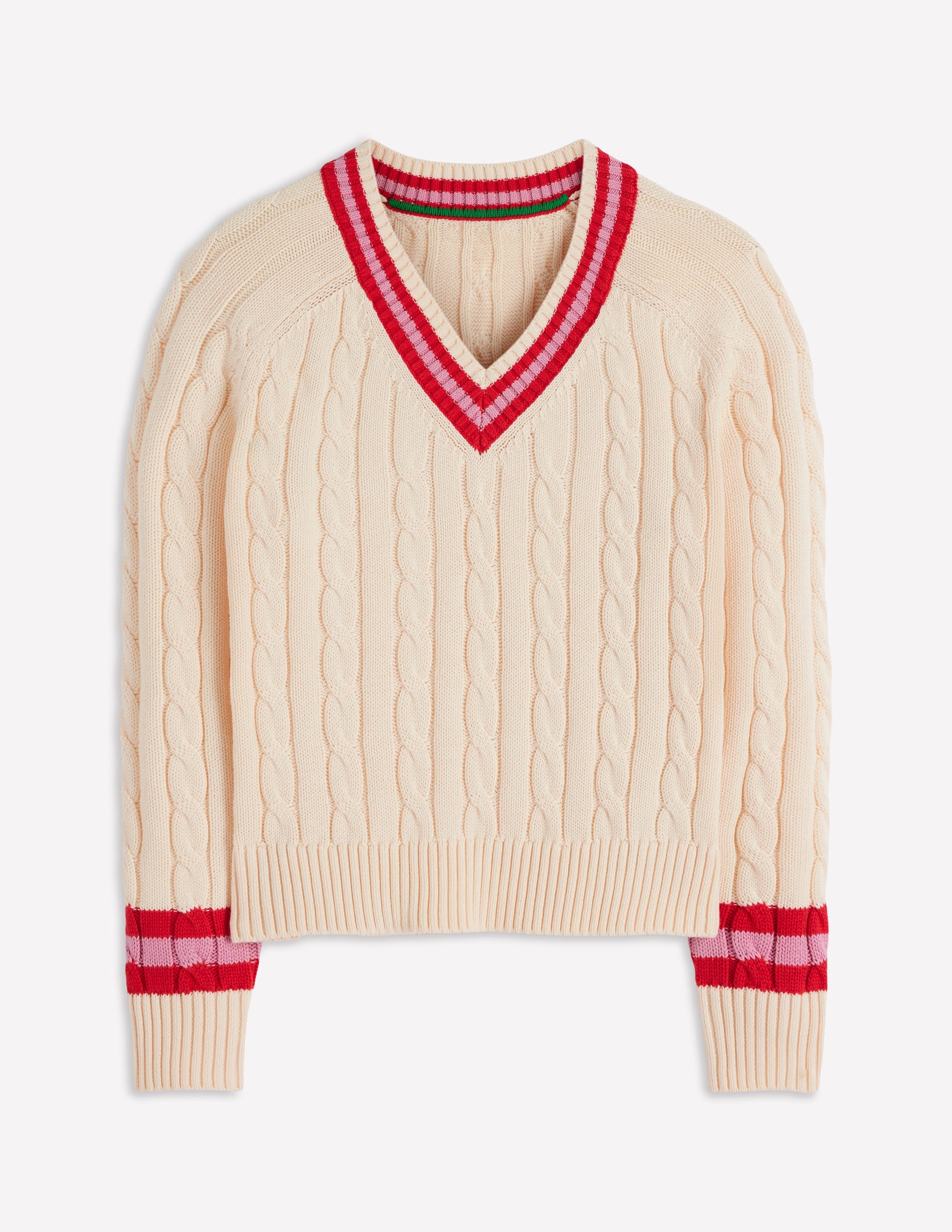 Textured Cotton Jumper-Ivory Cable, Red - Image 10