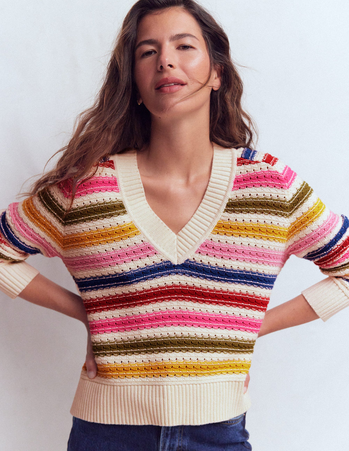 Textured Cotton Jumper-Multi Stripe - Image 4