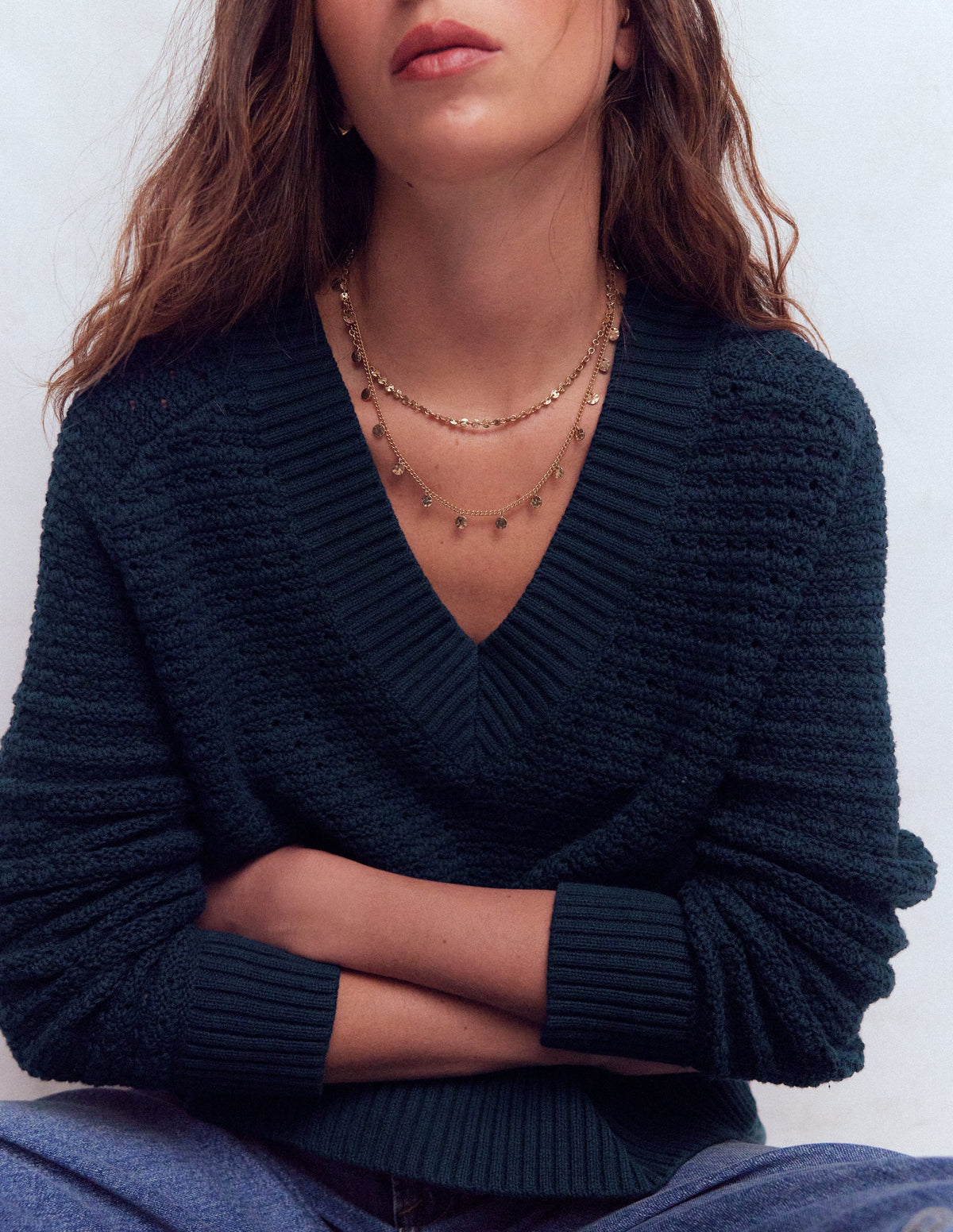 Textured Cotton Jumper-Navy - Image 3