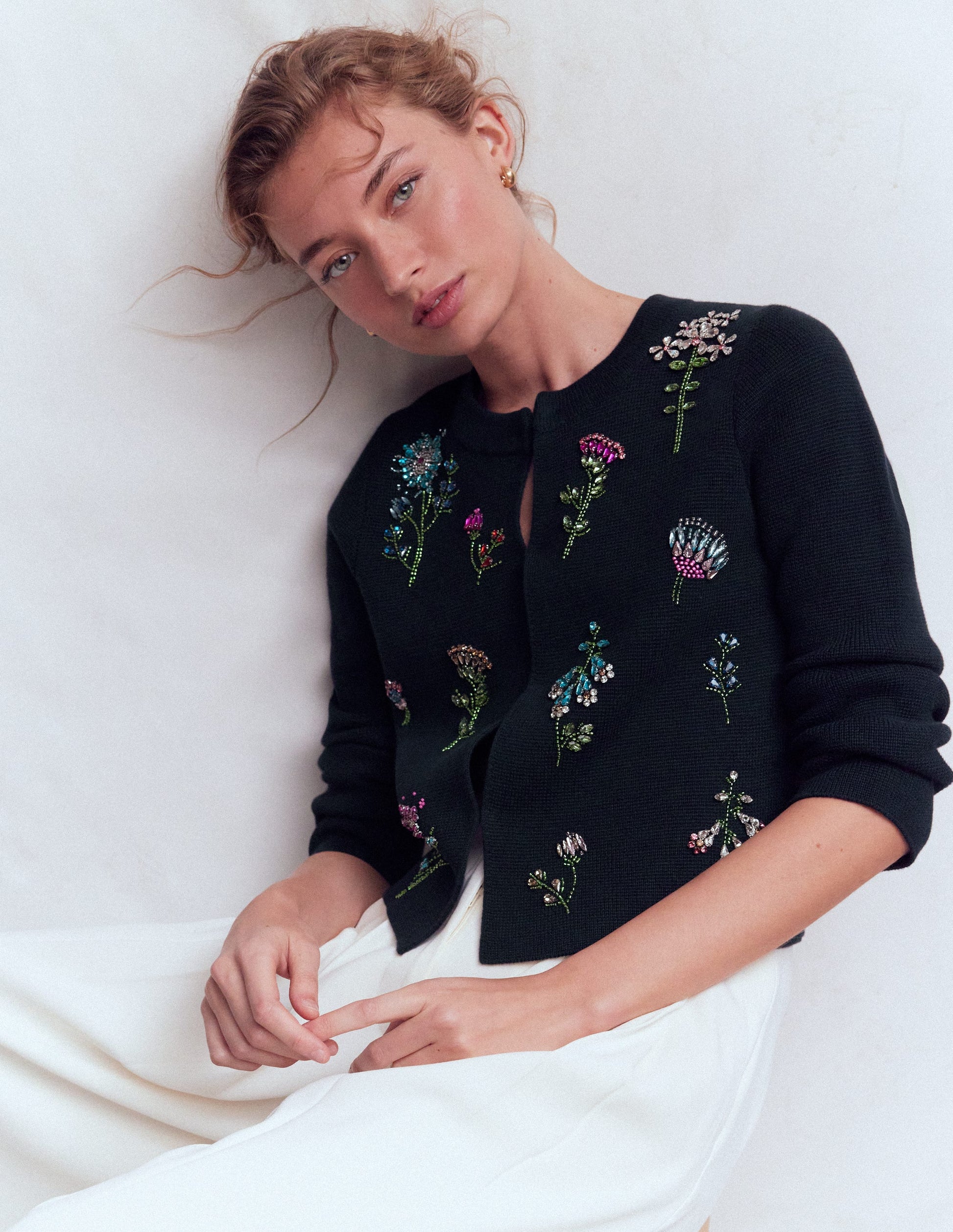 Embellished Knit Cardigan-Navy-1