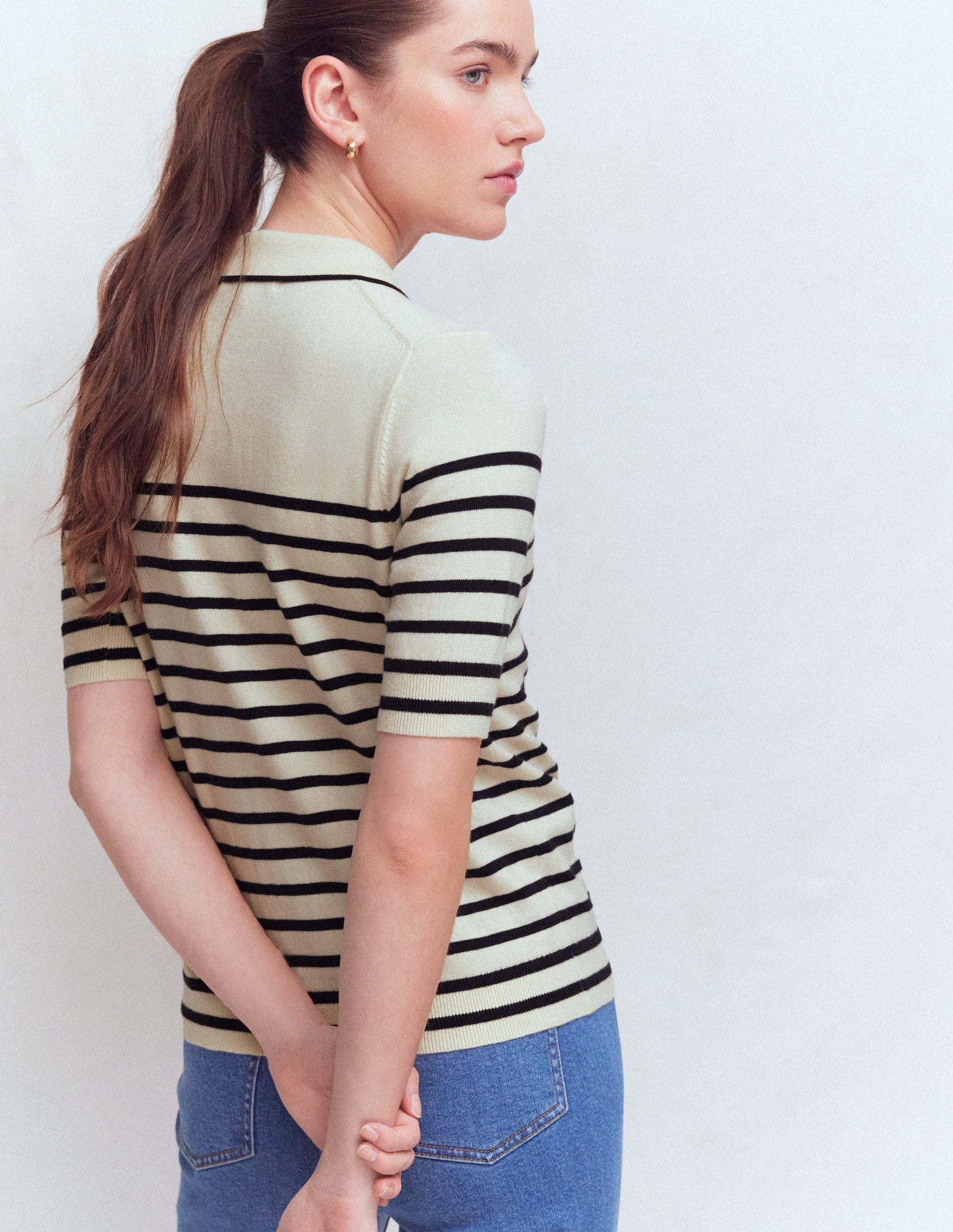 Liz Henley T-Shirt-Ivory. Navy-3