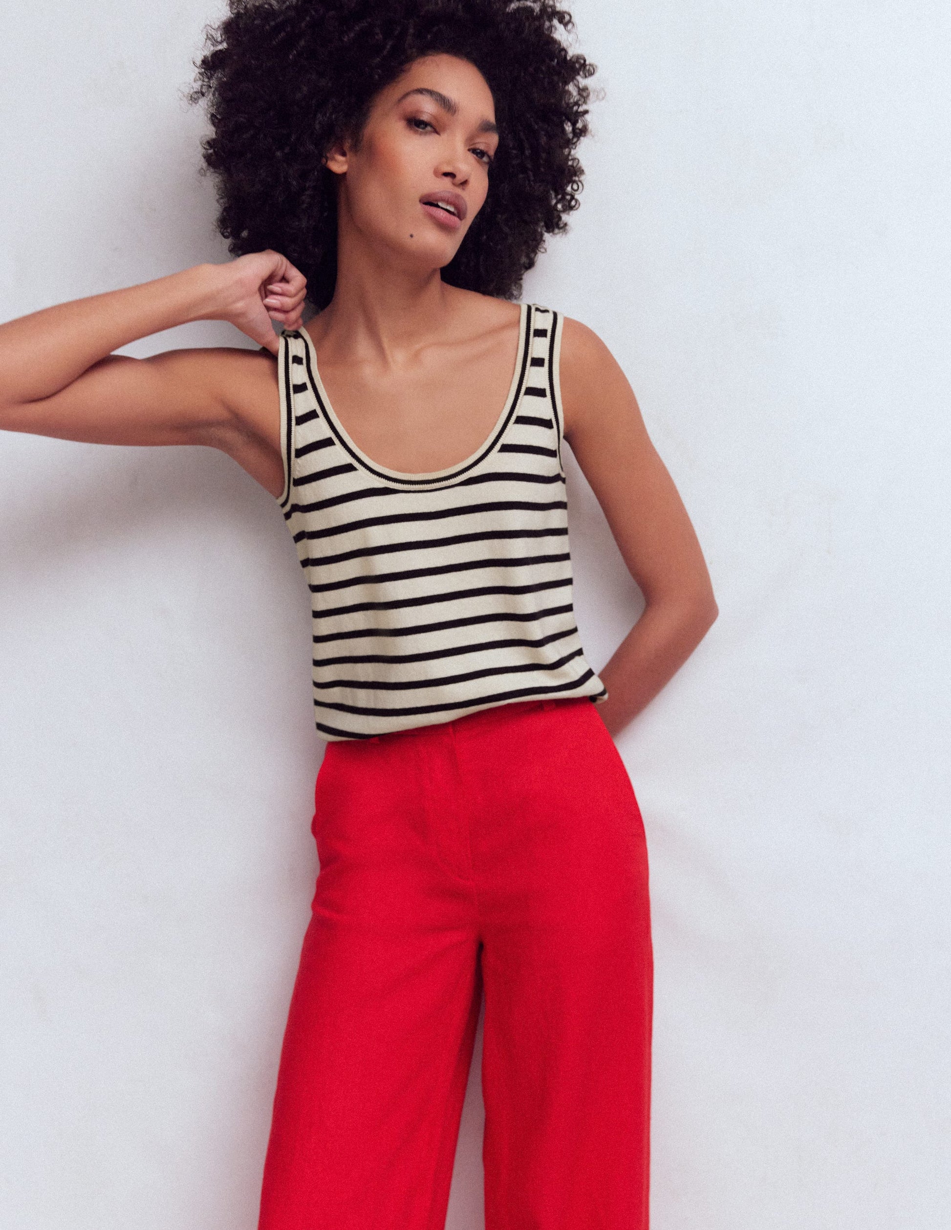 Liz Knitted Tank-Ivory, Navy-1