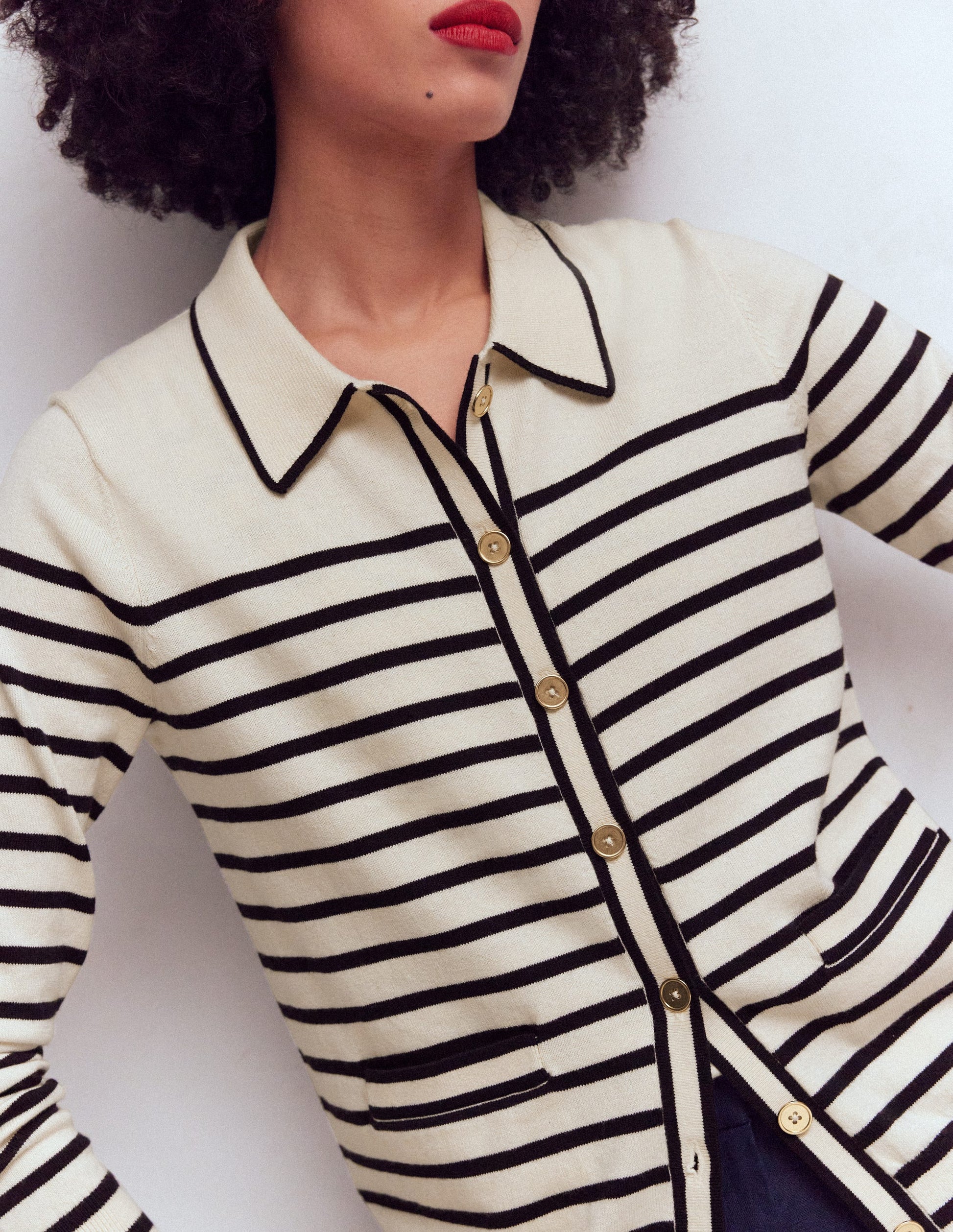 Liz Knitted Collared Cardigan-Ivory/ Navy-2
