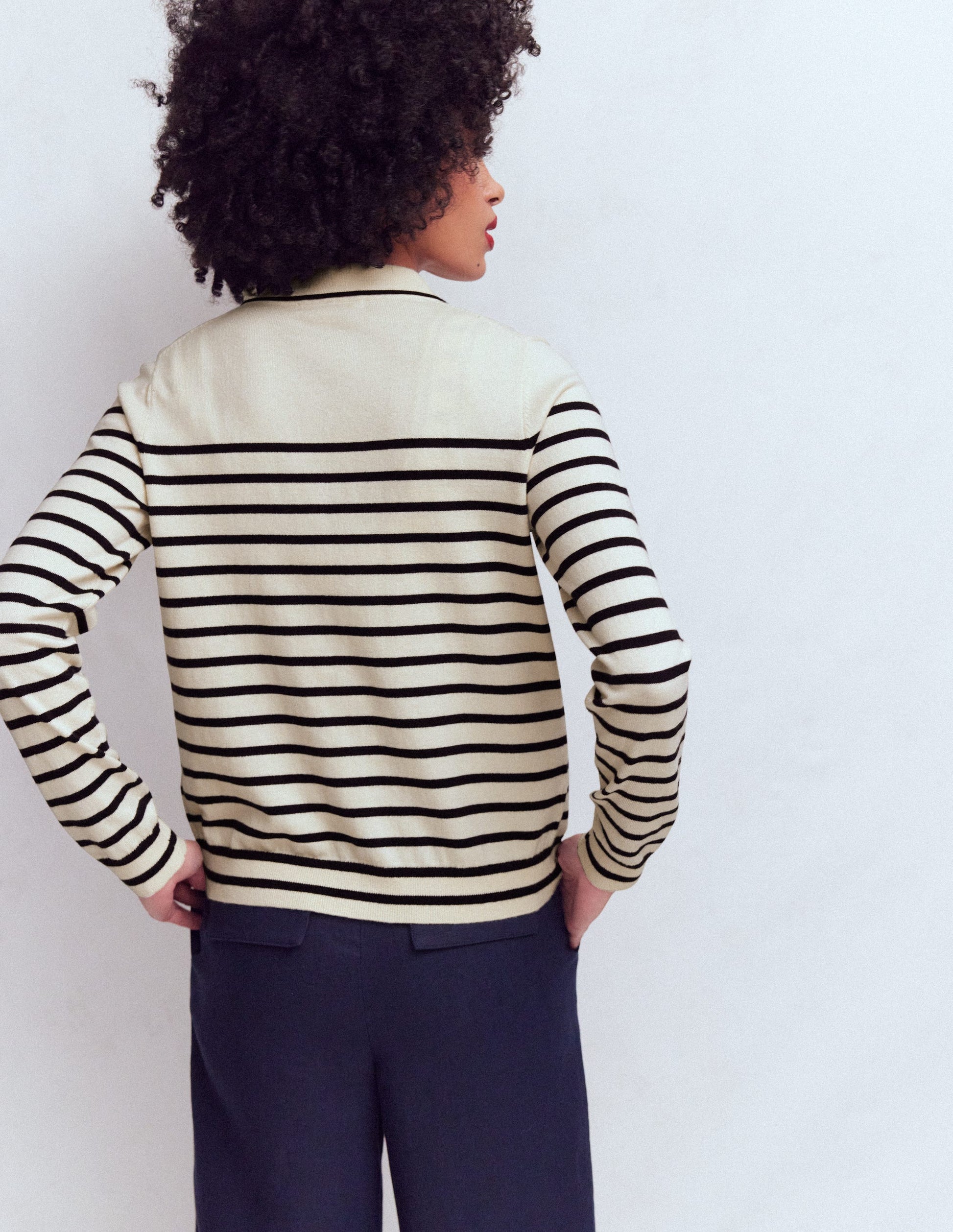 Liz Knitted Collared Cardigan-Ivory/ Navy-3