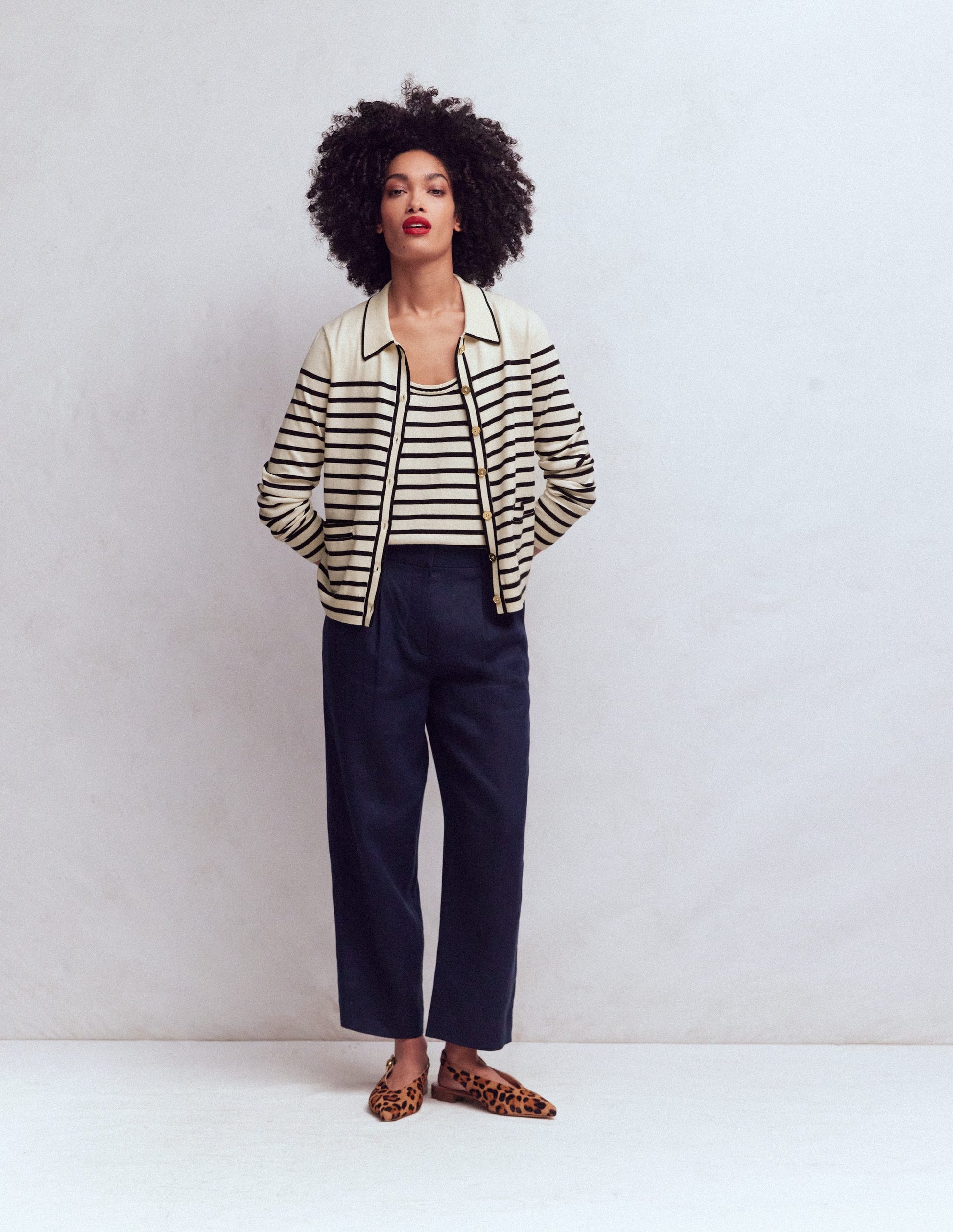 Liz Knitted Collared Cardigan-Ivory/ Navy-4