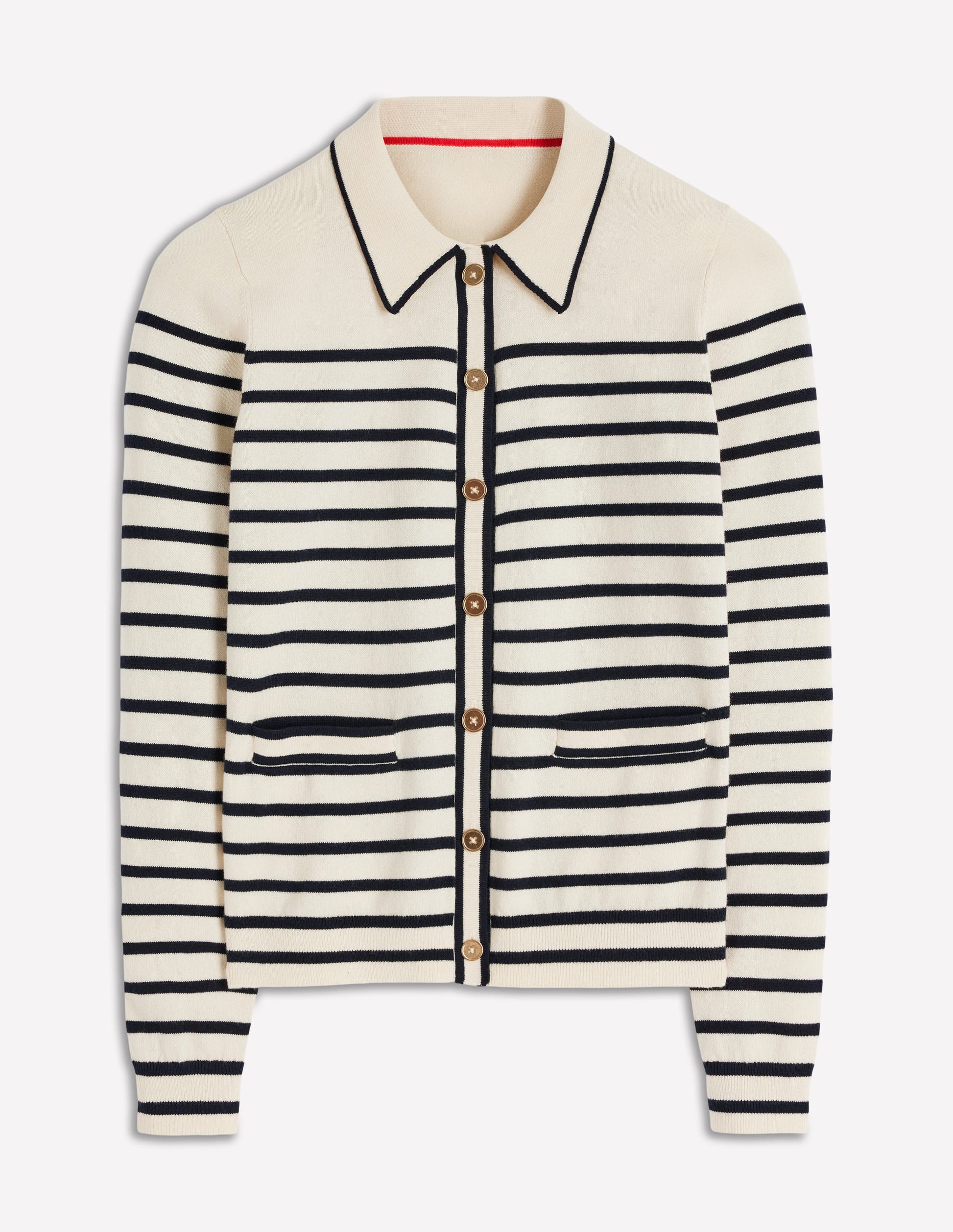 Liz Knitted Collared Cardigan-Ivory/ Navy-7