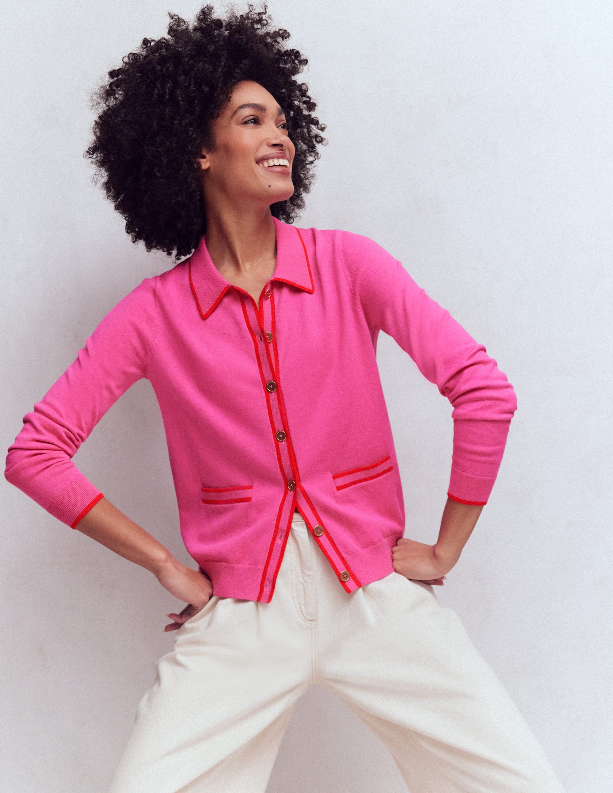 Liz Knitted Collared Cardigan-Pink Punch - Image 1