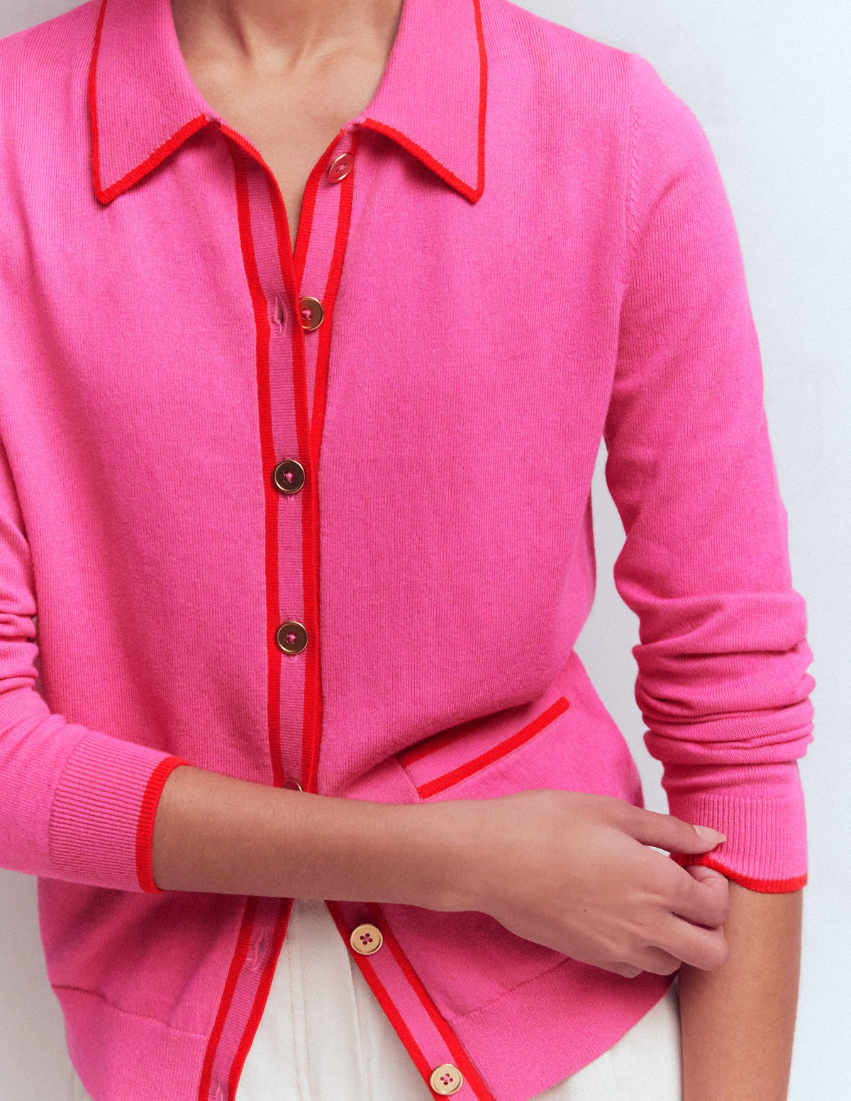 Liz Knitted Collared Cardigan-Pink Punch - Image 2