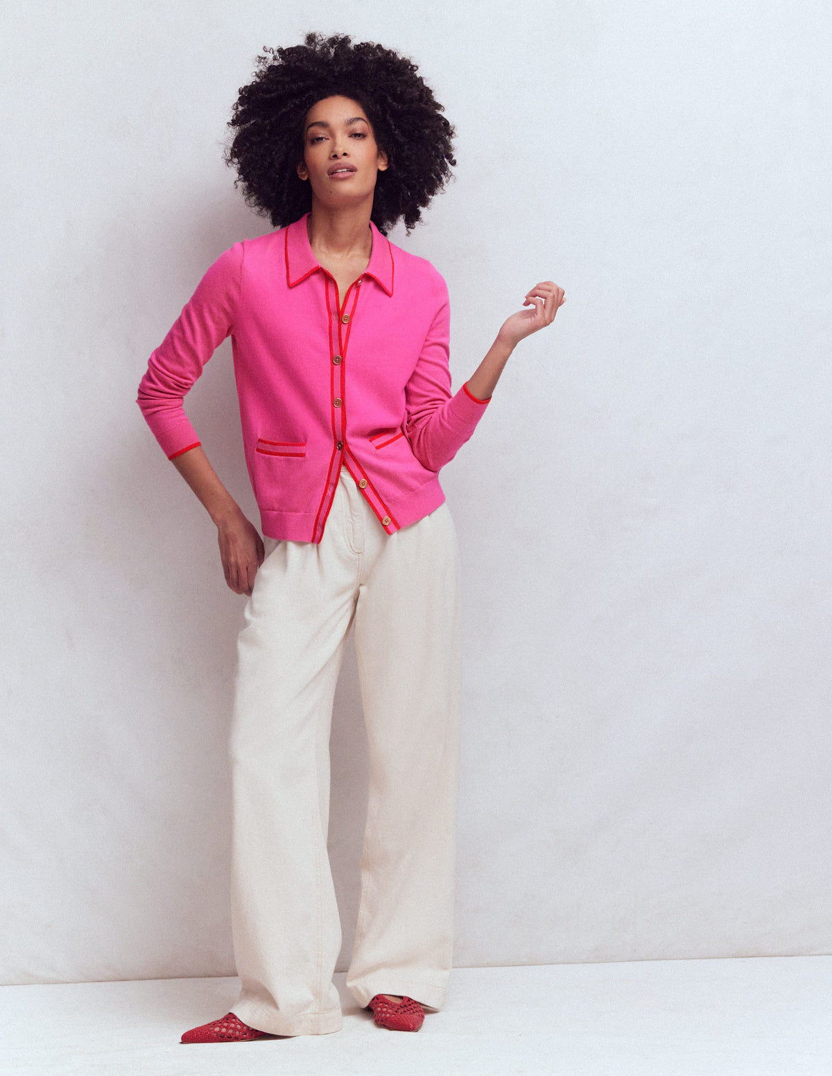 Liz Knitted Collared Cardigan-Pink Punch - Image 4