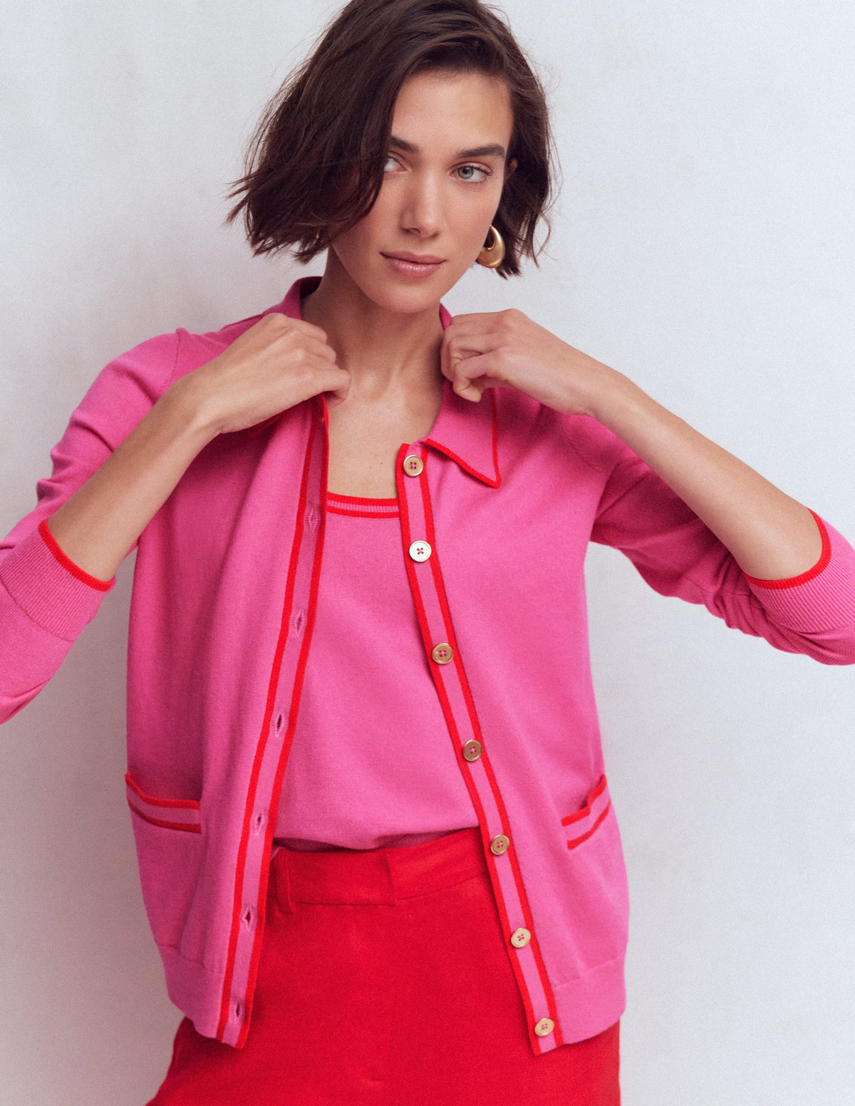 Liz Knitted Collared Cardigan-Pink Punch - Image 5