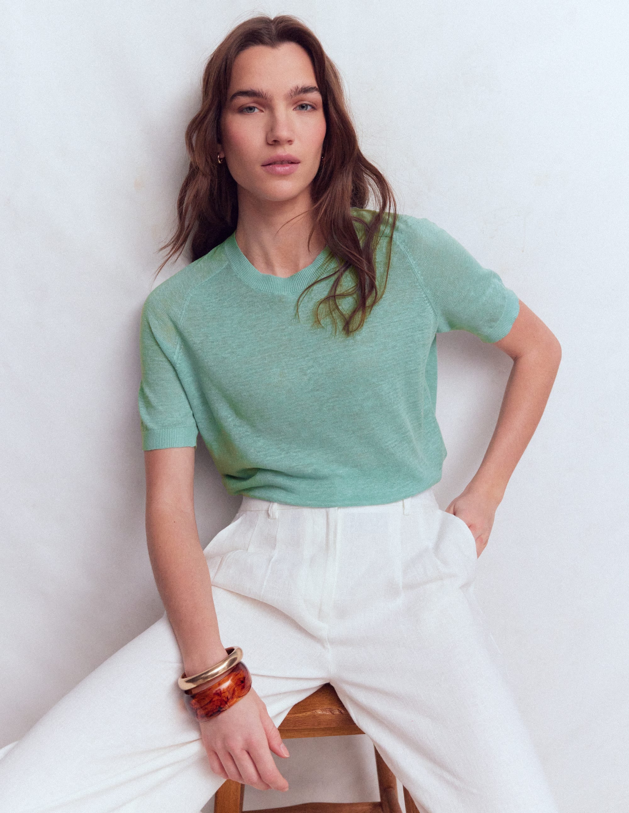 Agnes Linen Button T-Shirt-Seamist Blue - Image 1