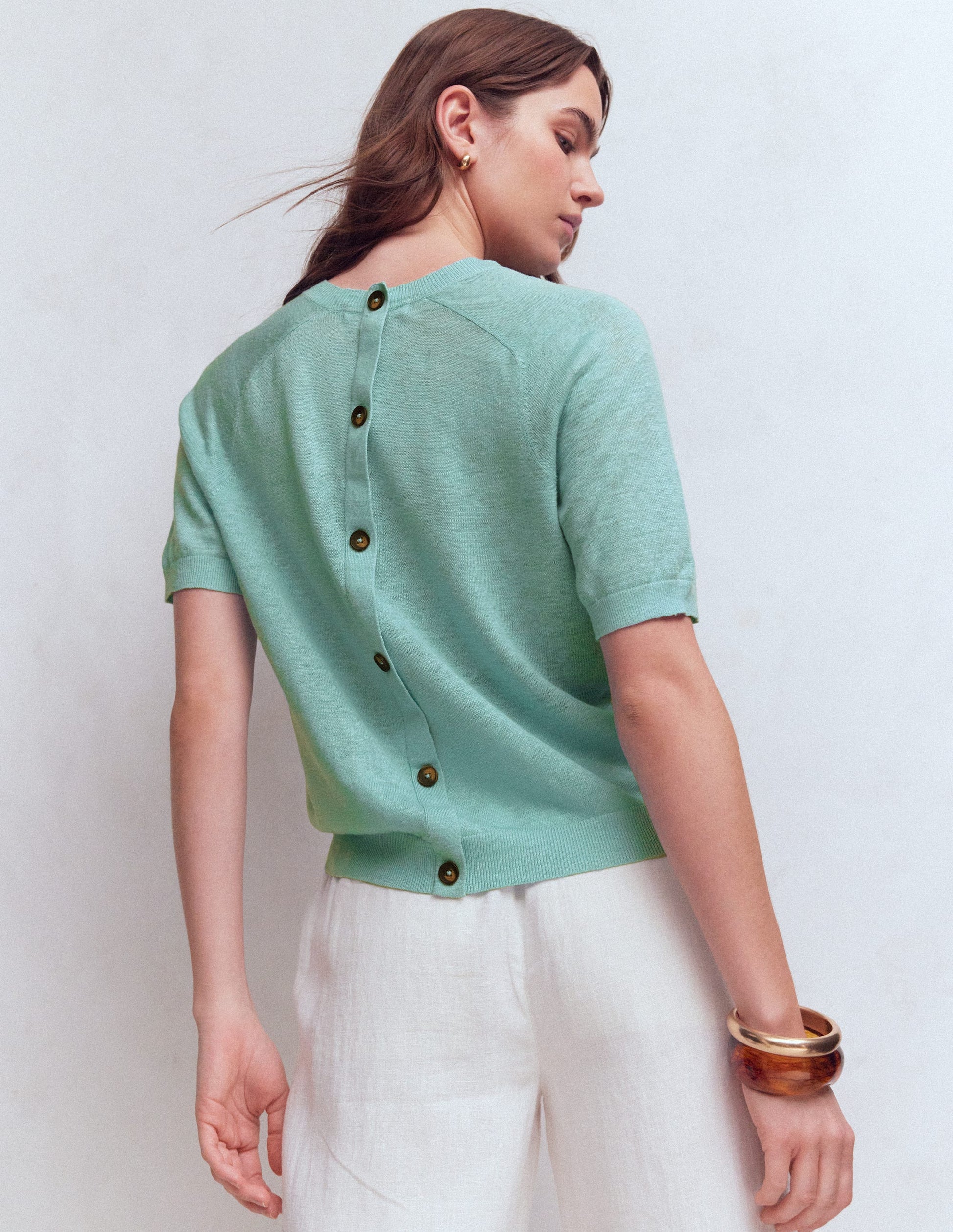 Agnes Linen Button T-Shirt-Seamist Blue-4