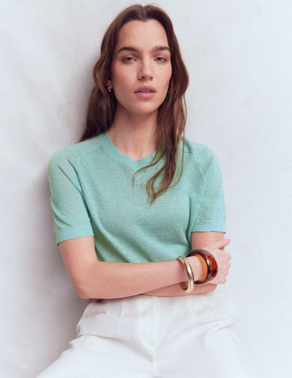 Agnes Linen Button T-Shirt-Seamist Blue-7