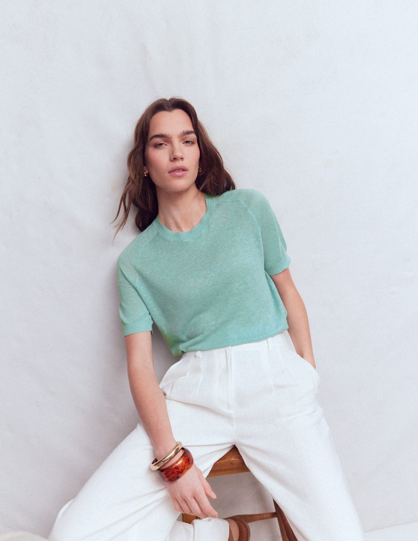 Agnes Linen Button T-Shirt-Seamist Blue
