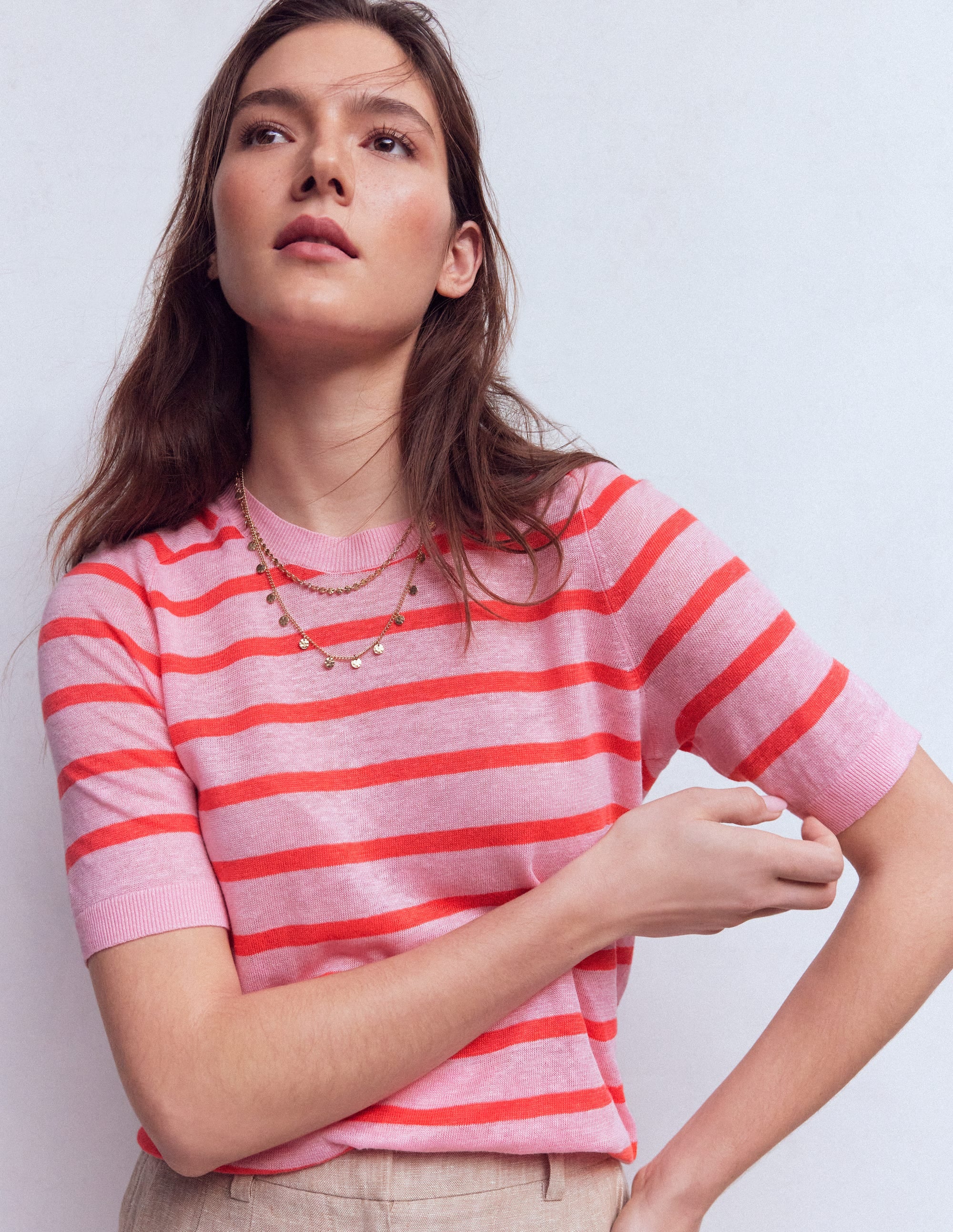 Agnes Linen Button T-Shirt-Sunkissed Coral / Formica Pink - Image 1