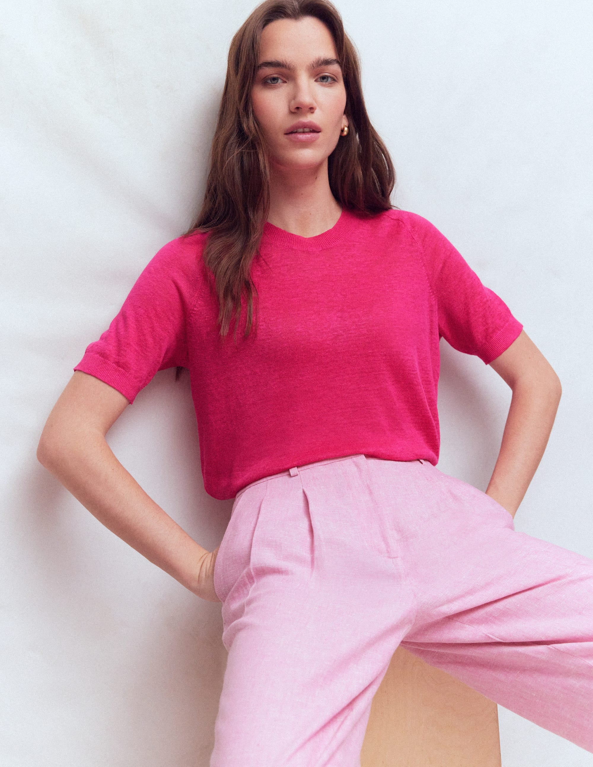 Agnes Linen Button T-Shirt-Pink Peony - Image 1