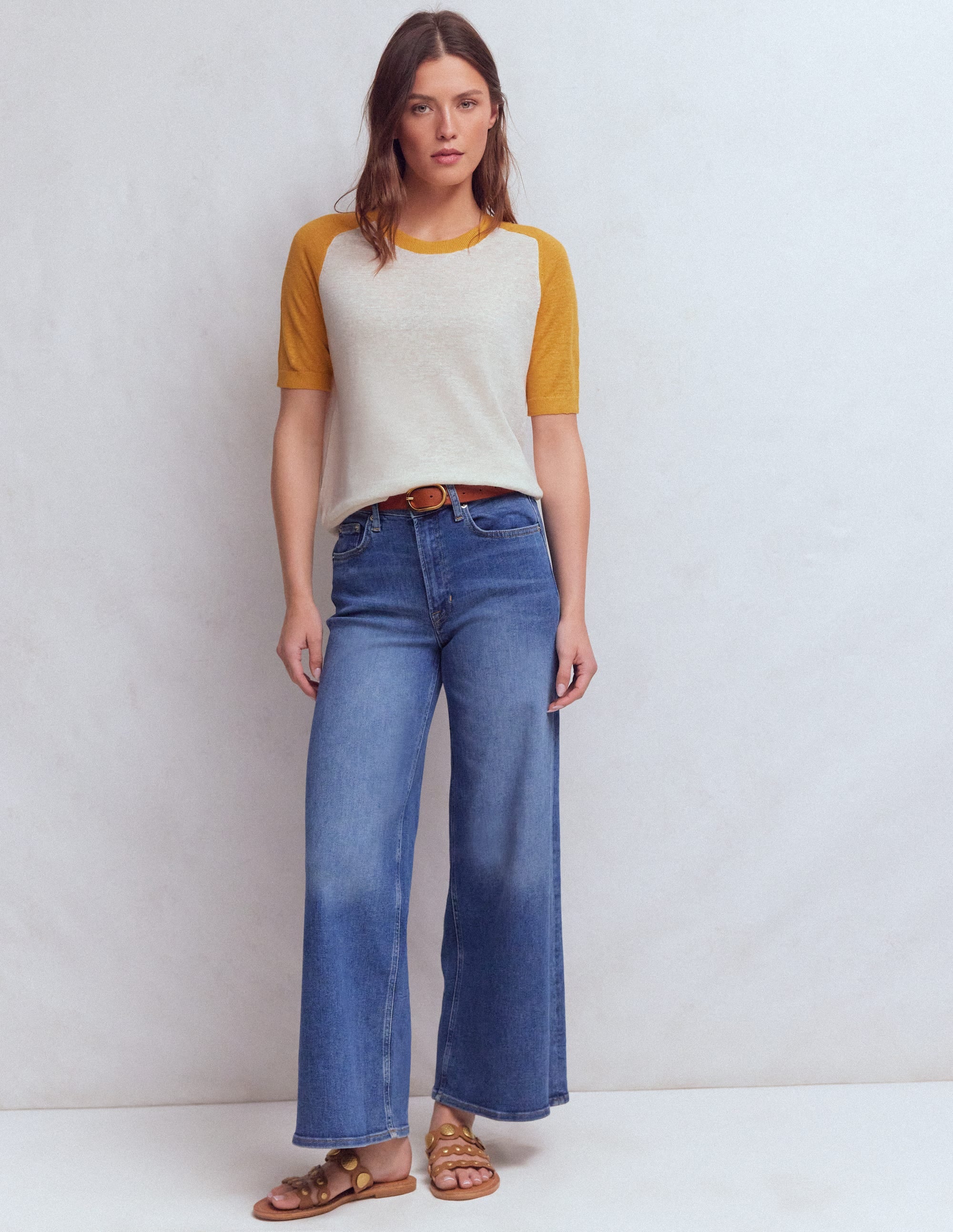 Agnes Linen Button T-Shirt-Yellow, Colour Block - Image 4