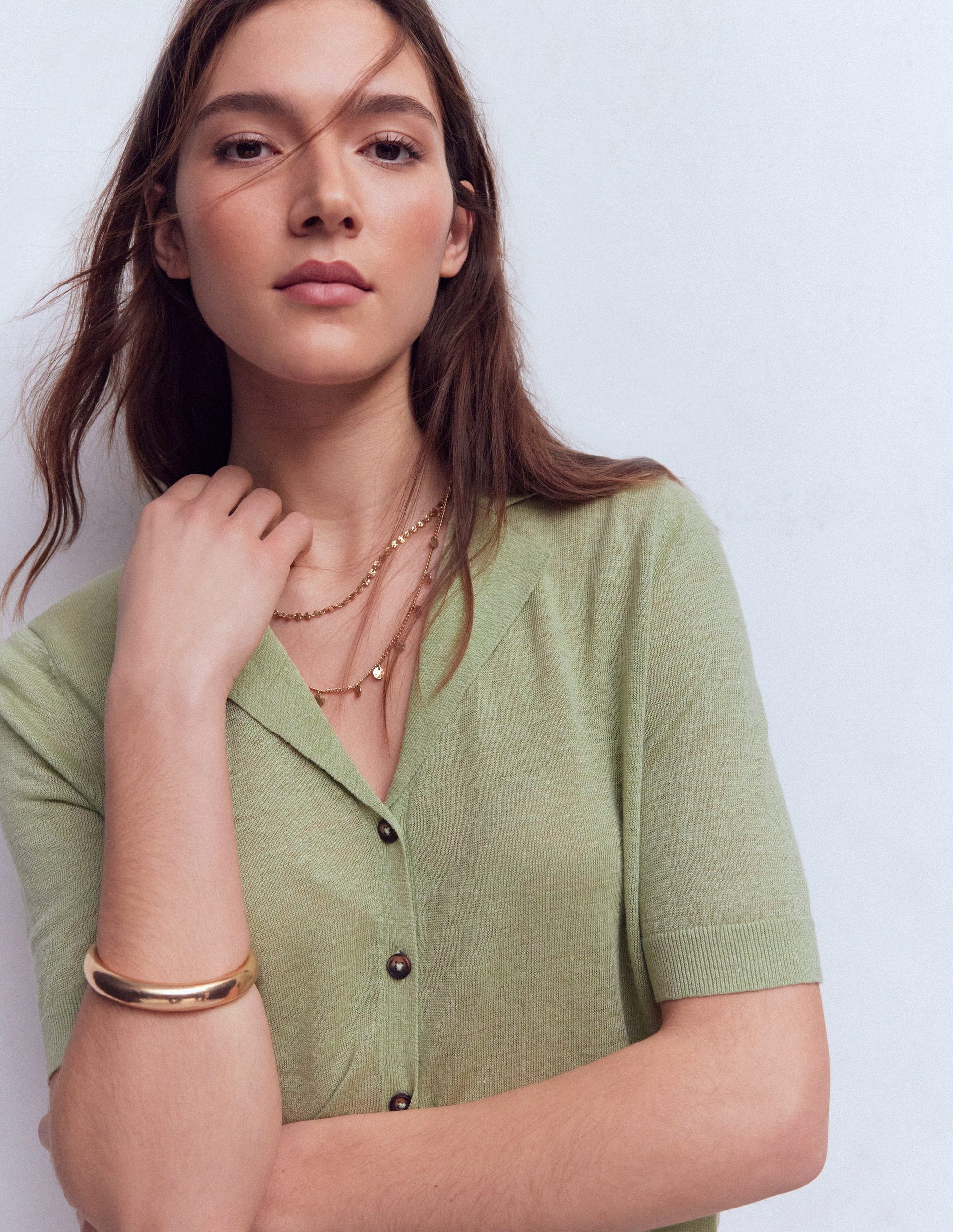 Agnes Collar Linen Cardigan-Green-1
