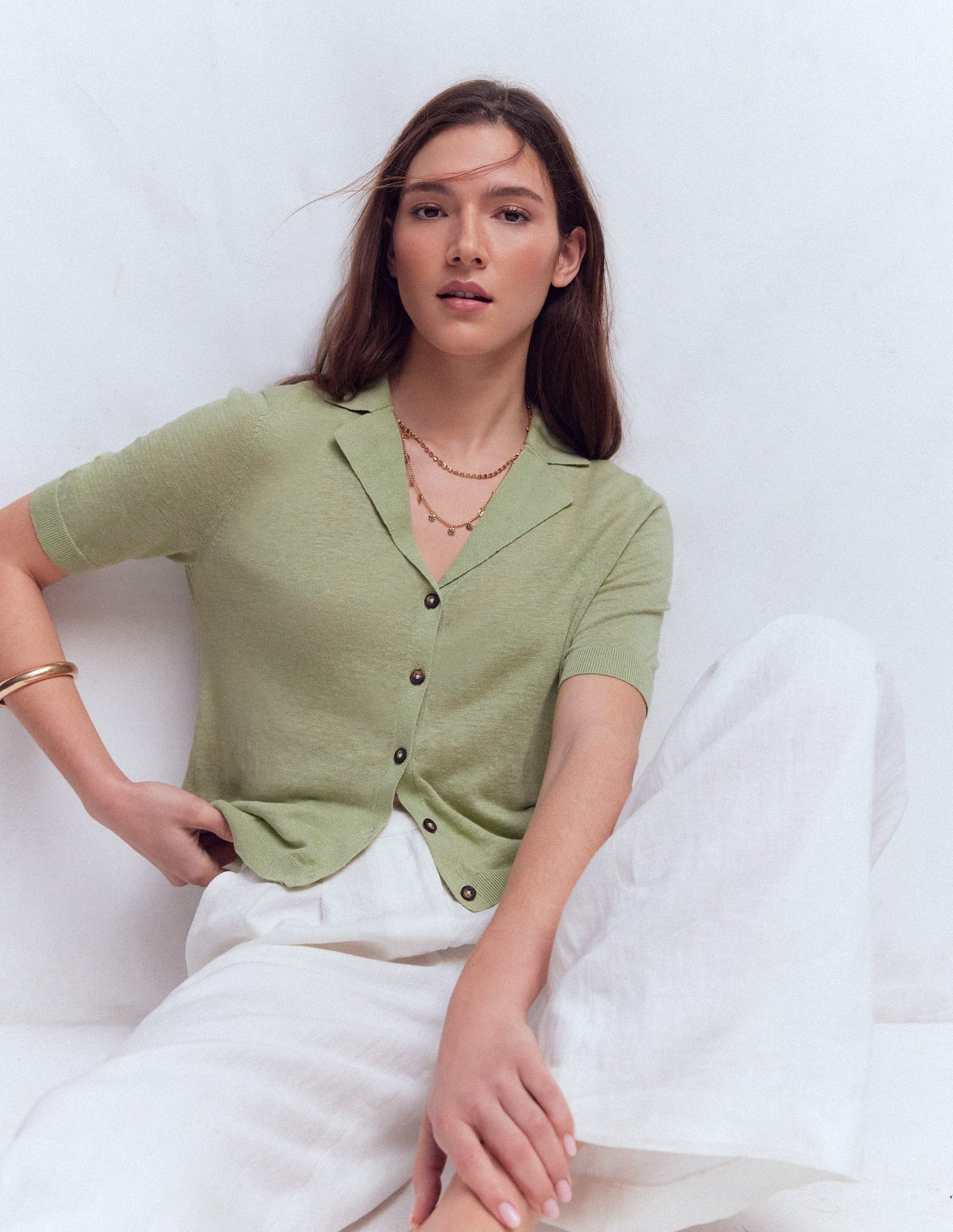 Agnes Collar Linen Cardigan-Green-2