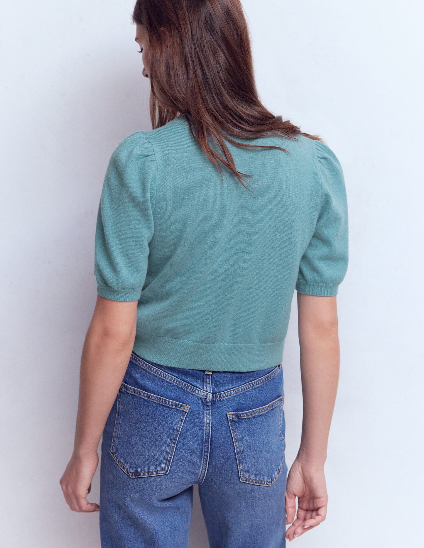 Pretty Cropped Cardigan-Misty Blue