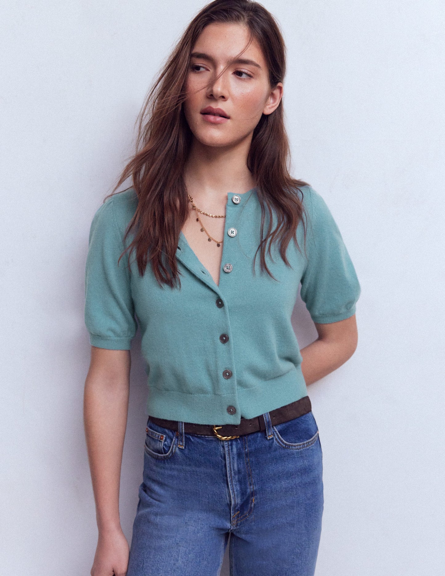 Pretty Cropped Cardigan-Misty Blue