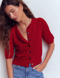 Cropped Cashmere Cardigan-Ash Red