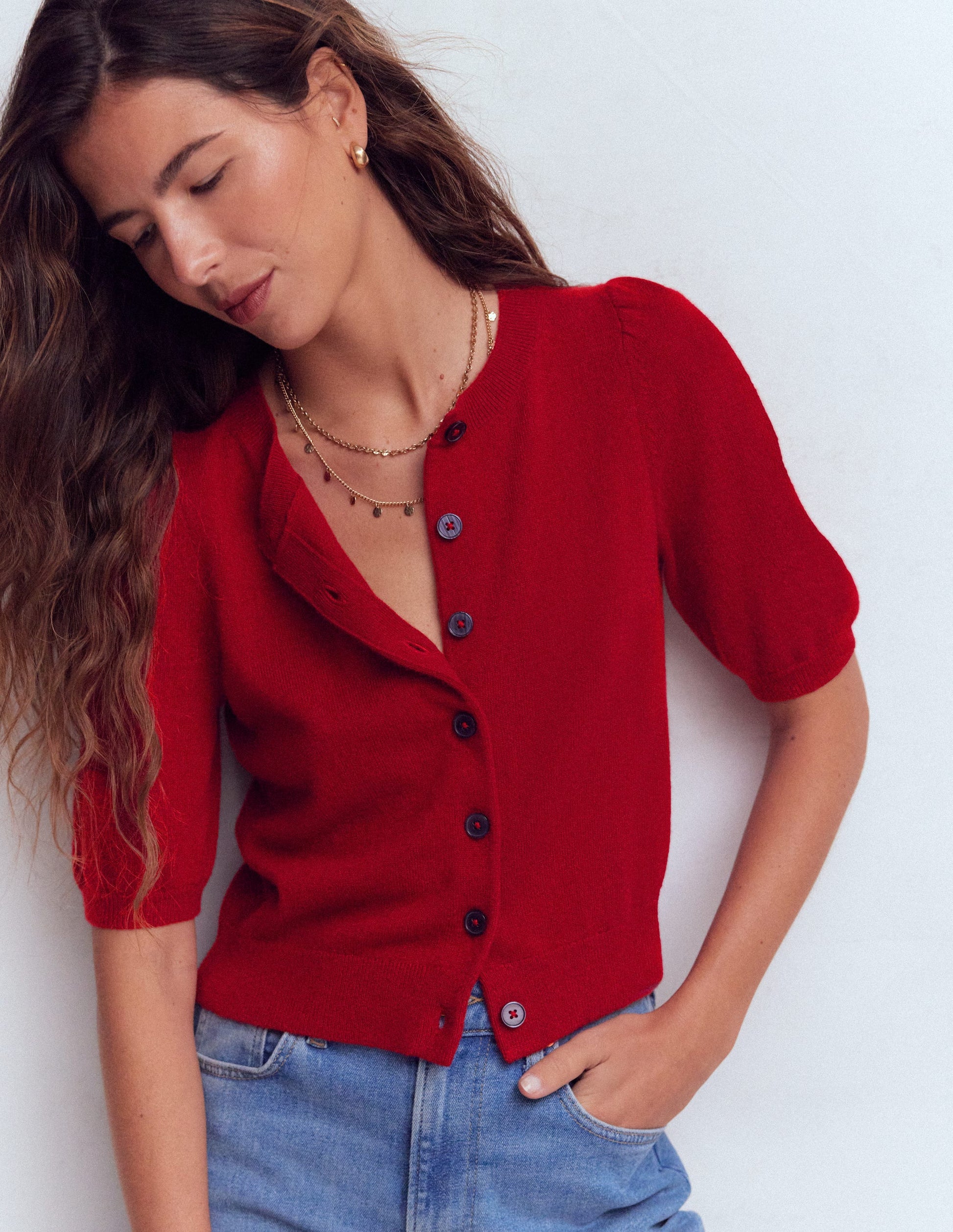 Cropped Cashmere Cardigan-Ash Red-1