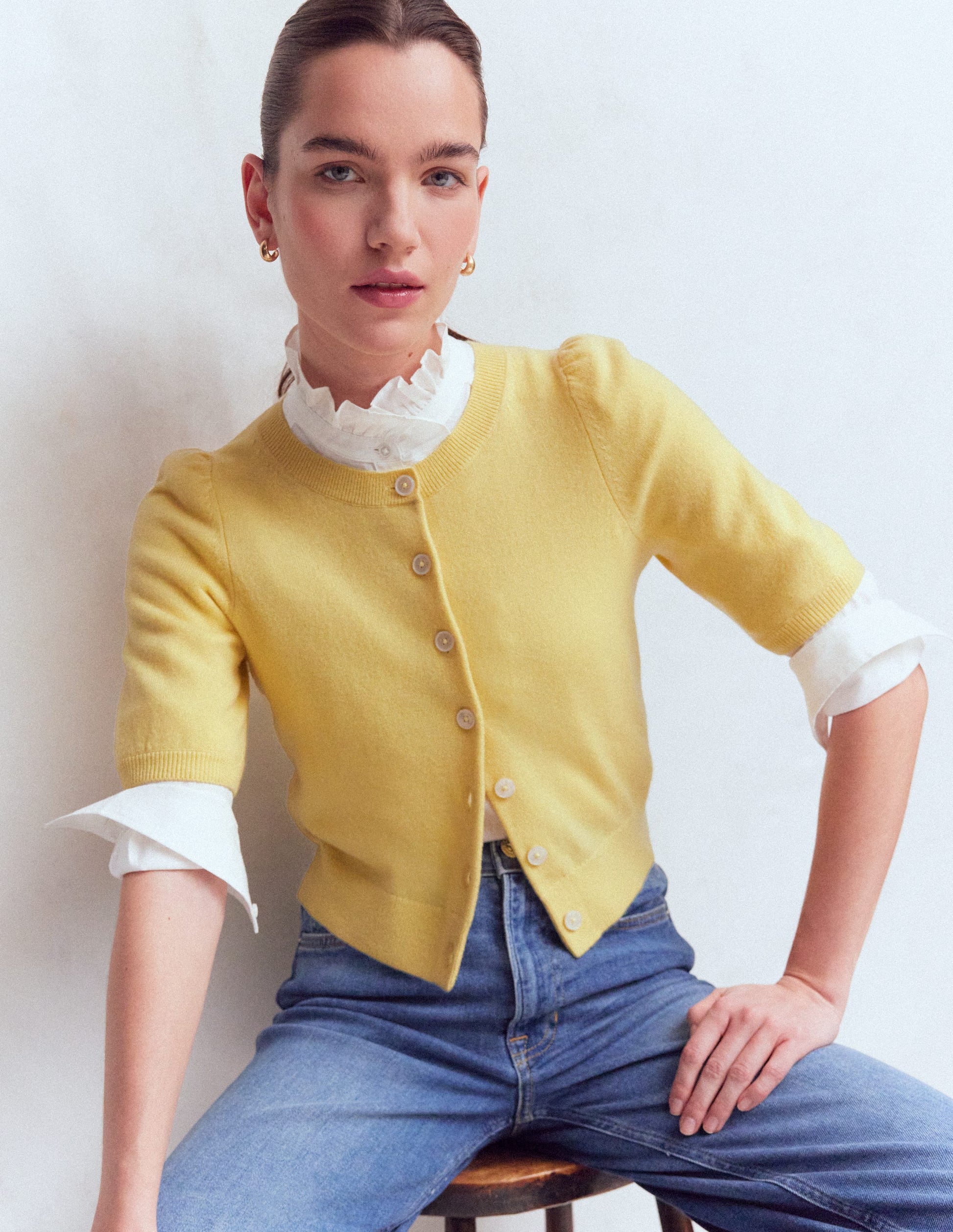 Cropped Cashmere Cardigan-Sandstone Yellow-1