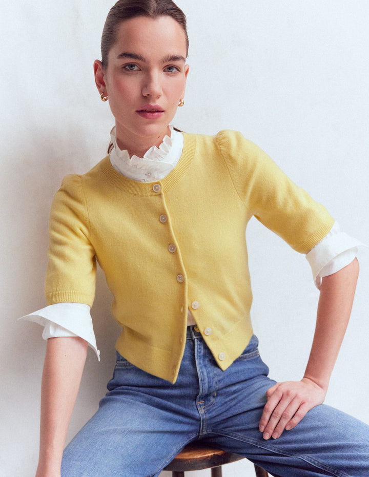 Pretty Cropped Cardigan-Sandstone Yellow