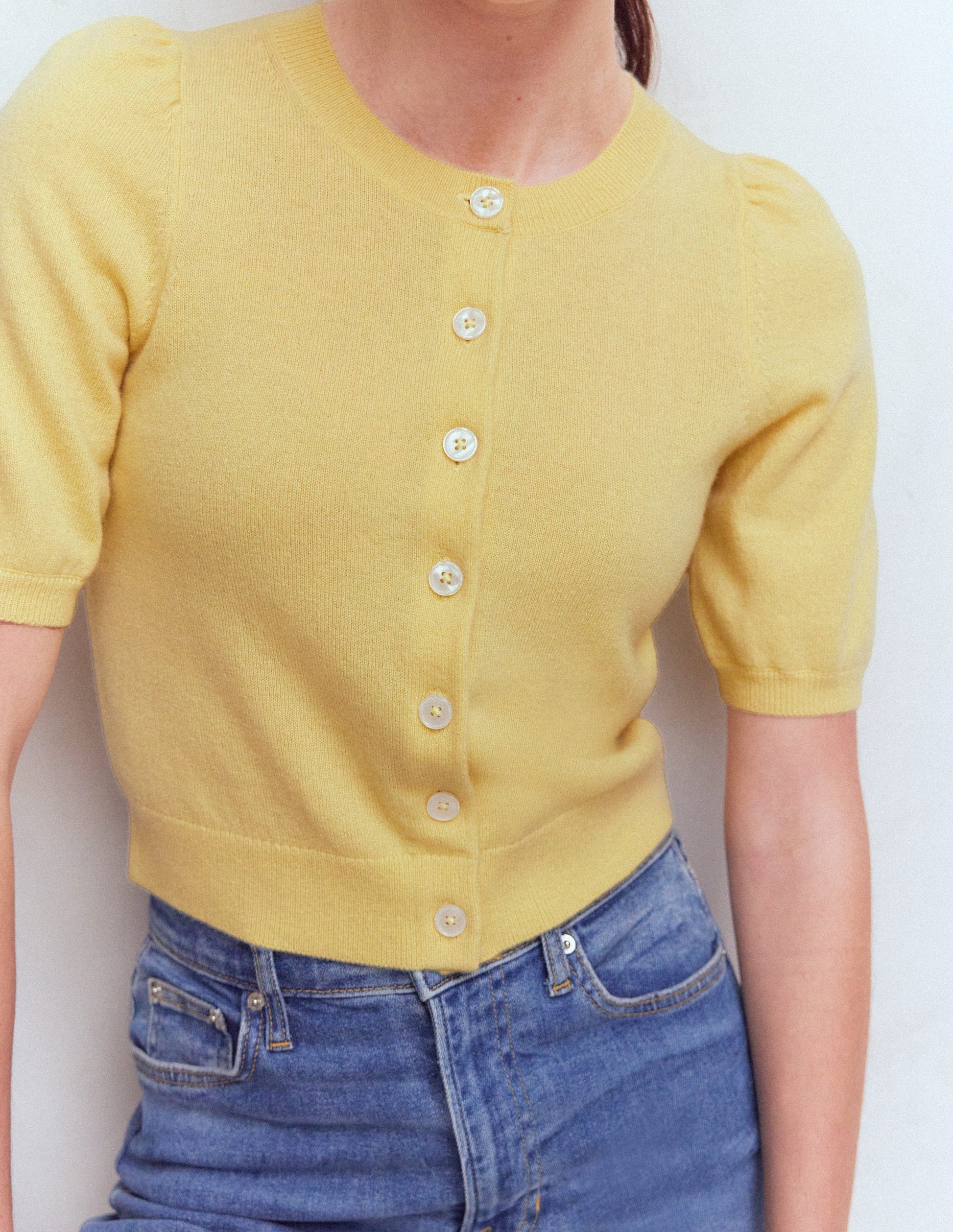 Cropped Cashmere Cardigan-Sandstone Yellow-2