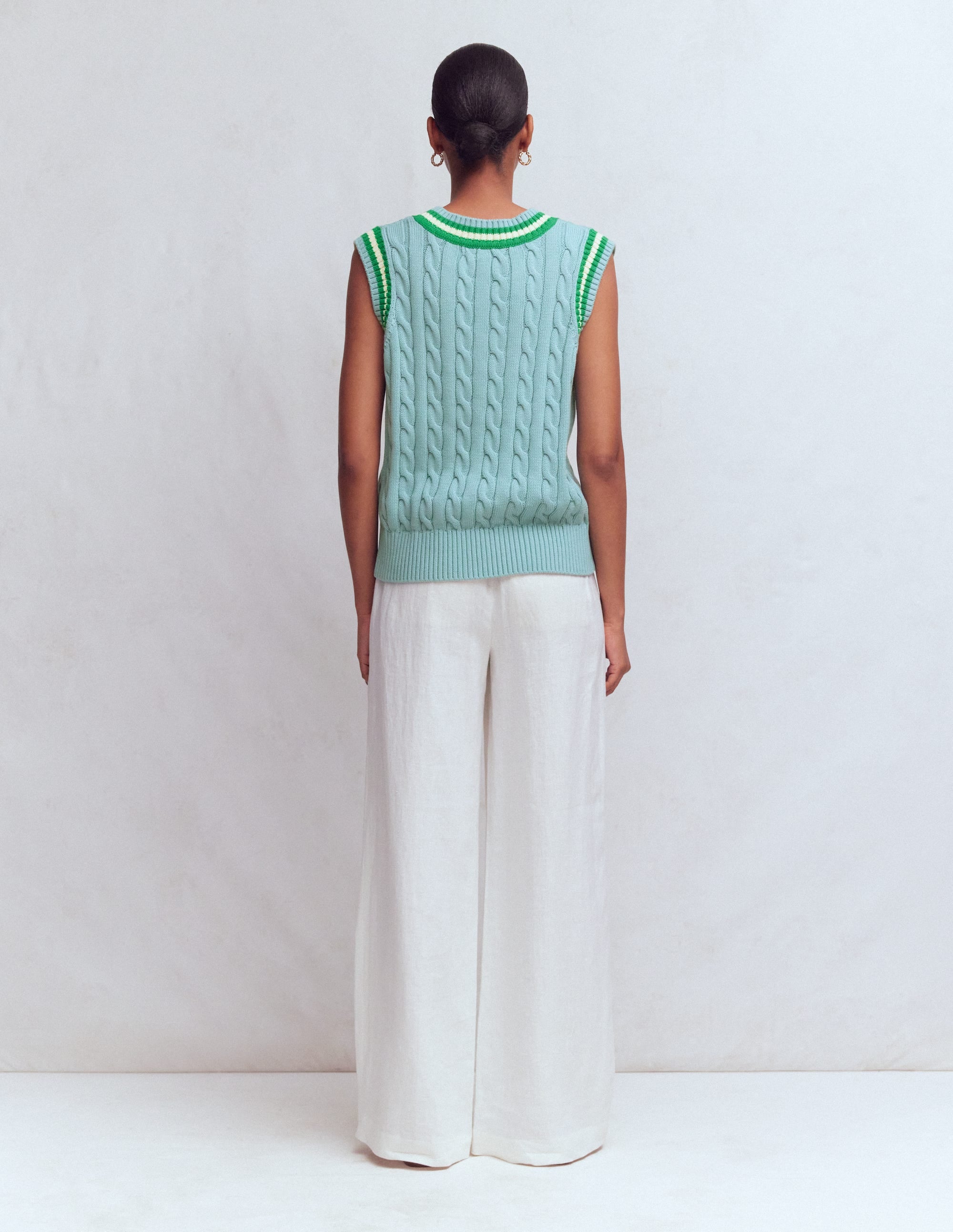 Cable V Neck Tank-Blue, Green - Image 8
