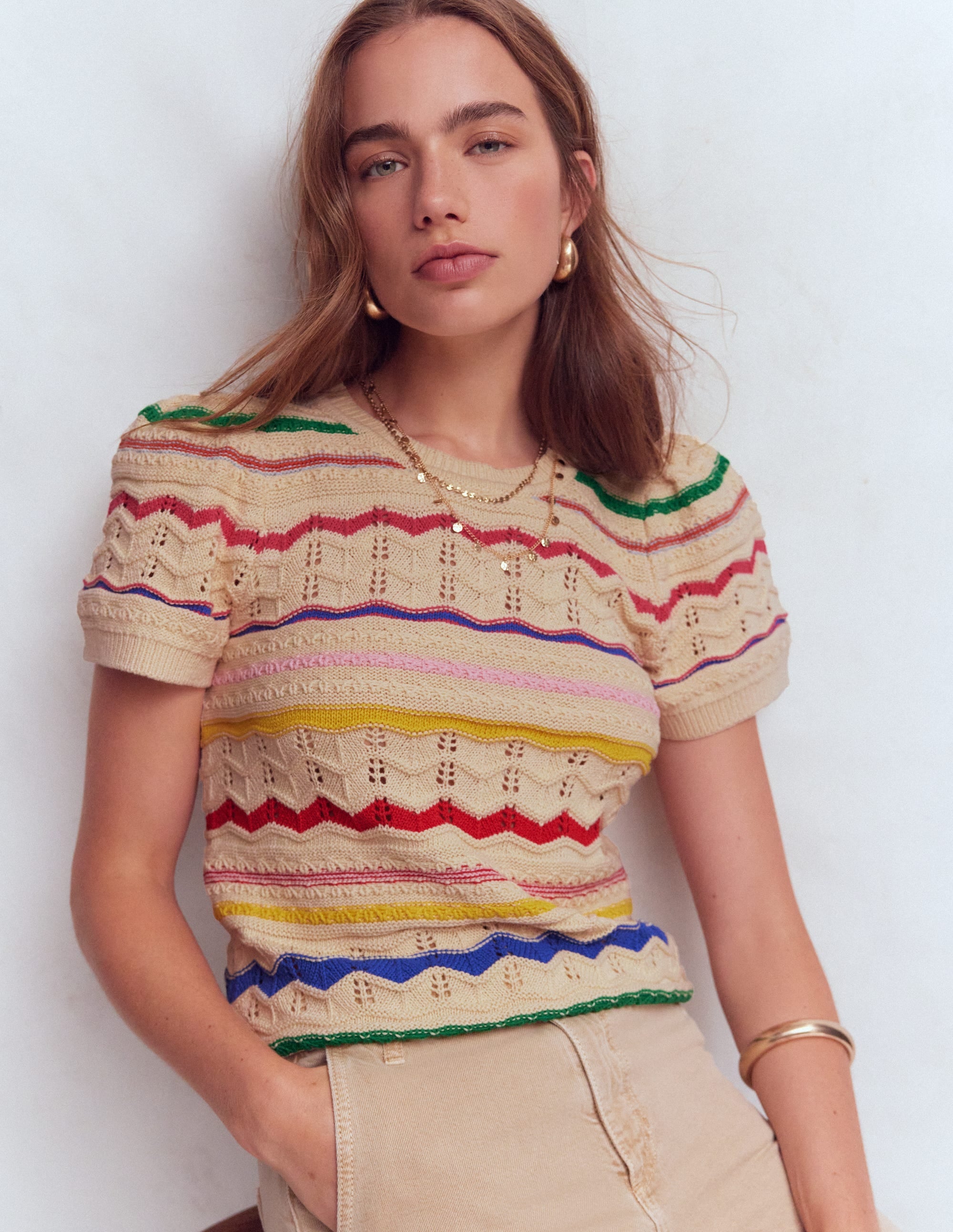 Monica Knitted T-Shirt-Multi Stripe - Image 1