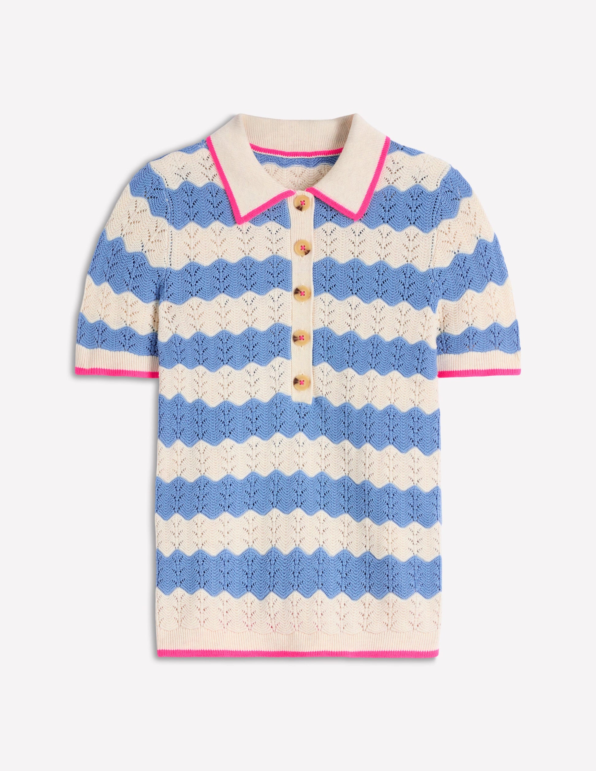 Pointelle Henley T-shirt DNU-Blue, White-6