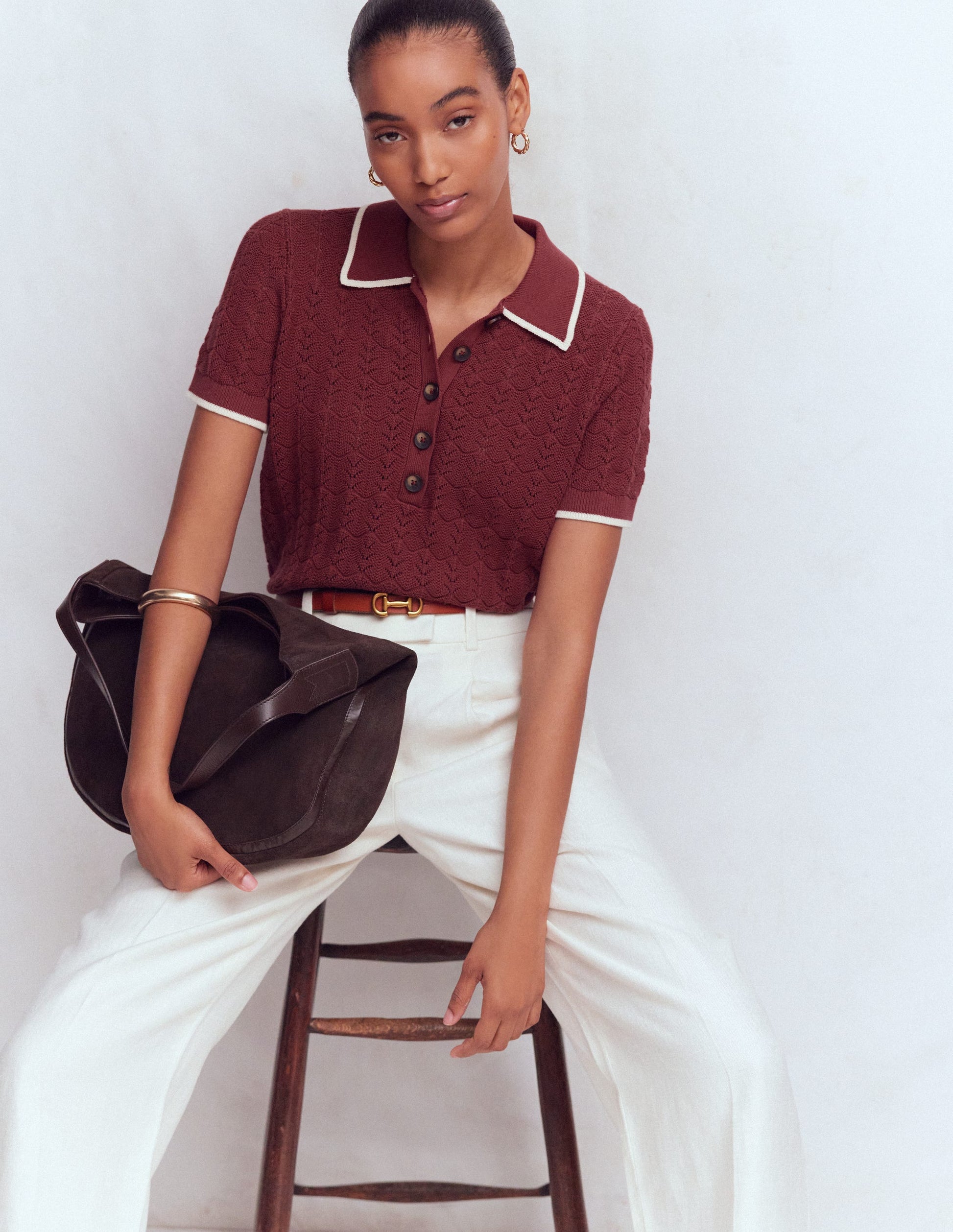 Pointelle Henley T-shirt DNU-Rich Chestnut-1