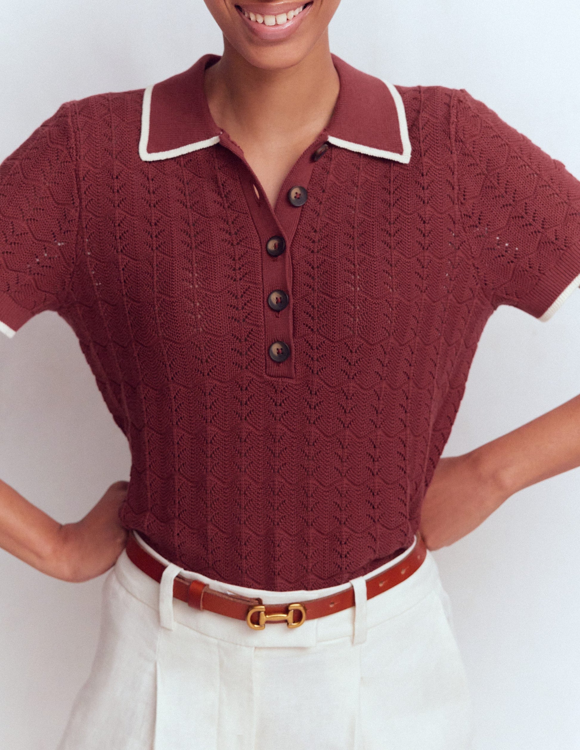 Pointelle Henley T-shirt DNU-Rich Chestnut-2