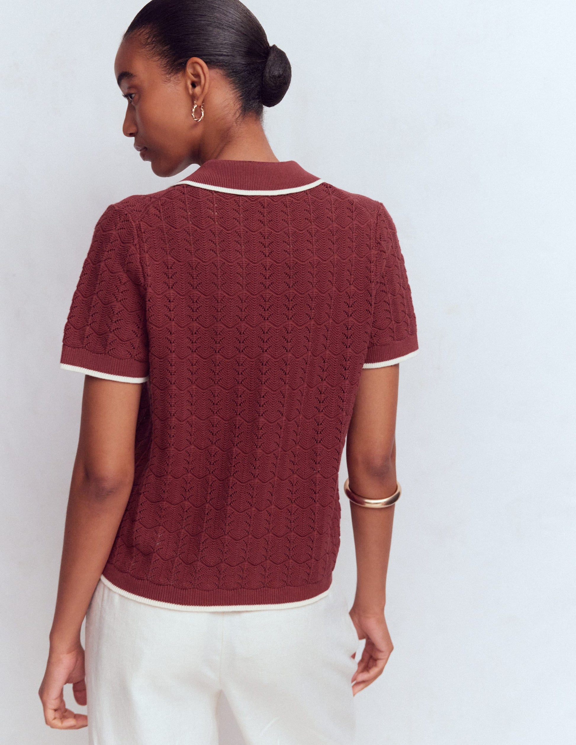 Pointelle Henley T-shirt DNU-Rich Chestnut-3