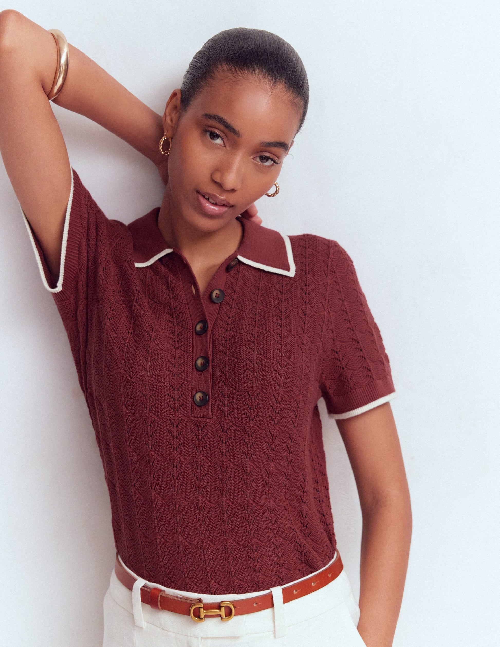 Pointelle Henley T-shirt DNU-Rich Chestnut-4