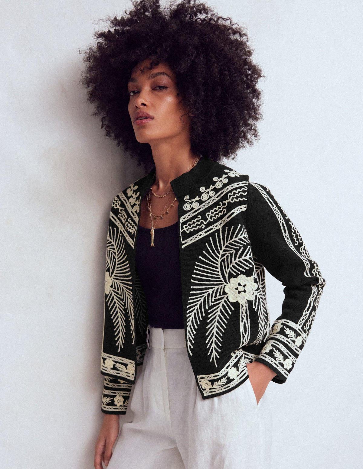 Elena Stand Neck Jacket-Black Embroidery - Image 1