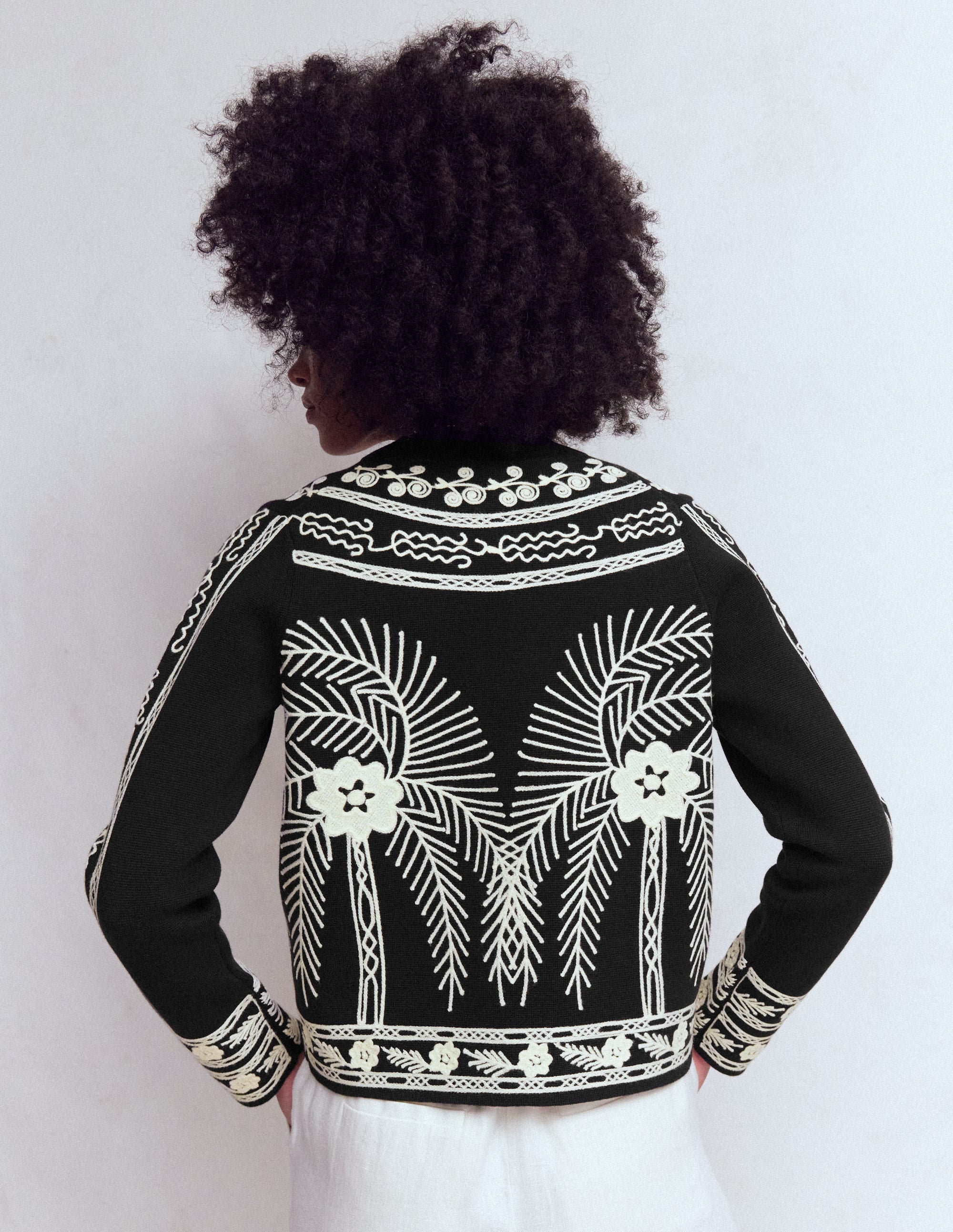 Elena Stand Neck Jacket-Black Embroidery - Image 3