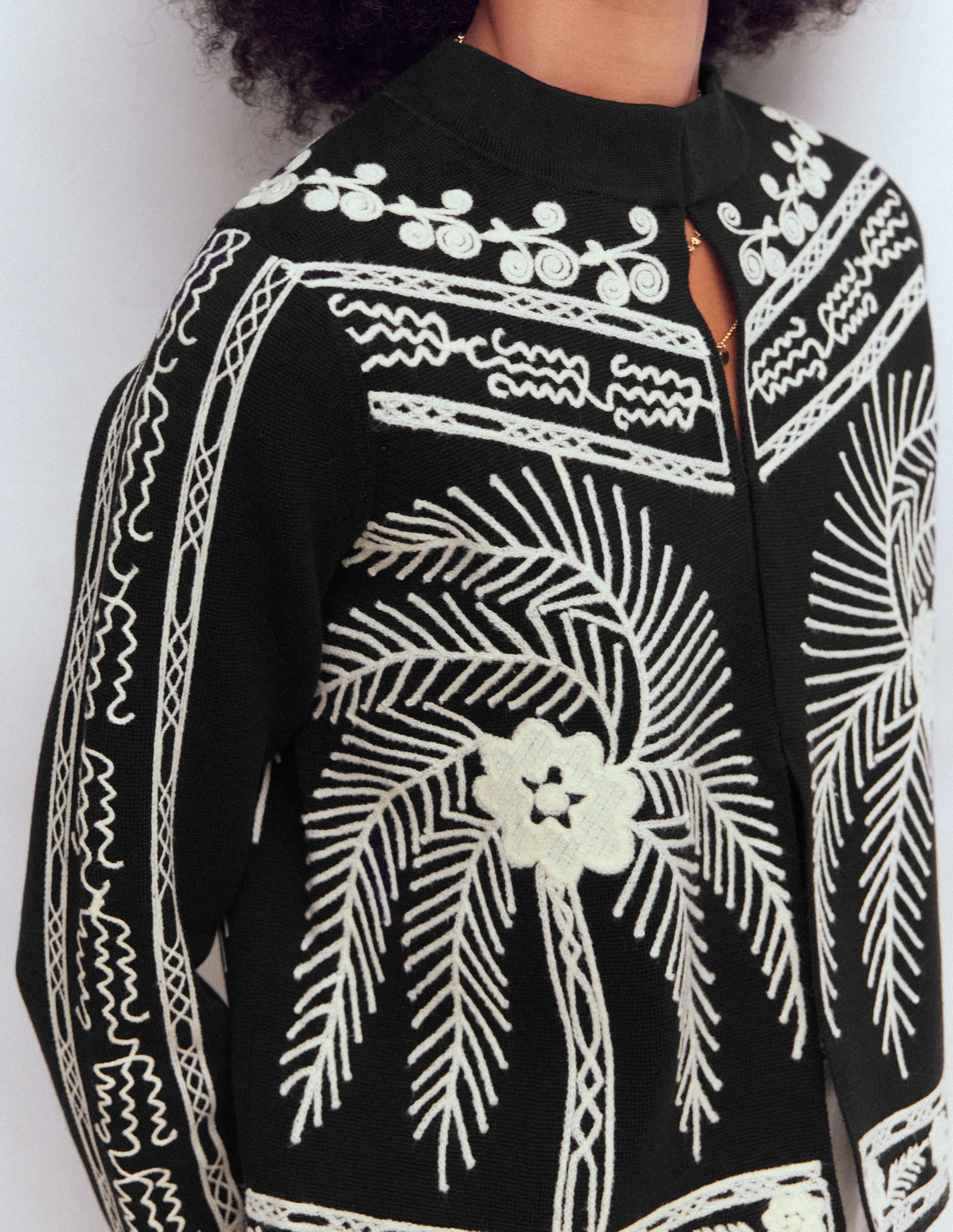 Elena Stand Neck Jacket-Black Embroidery - Image 4