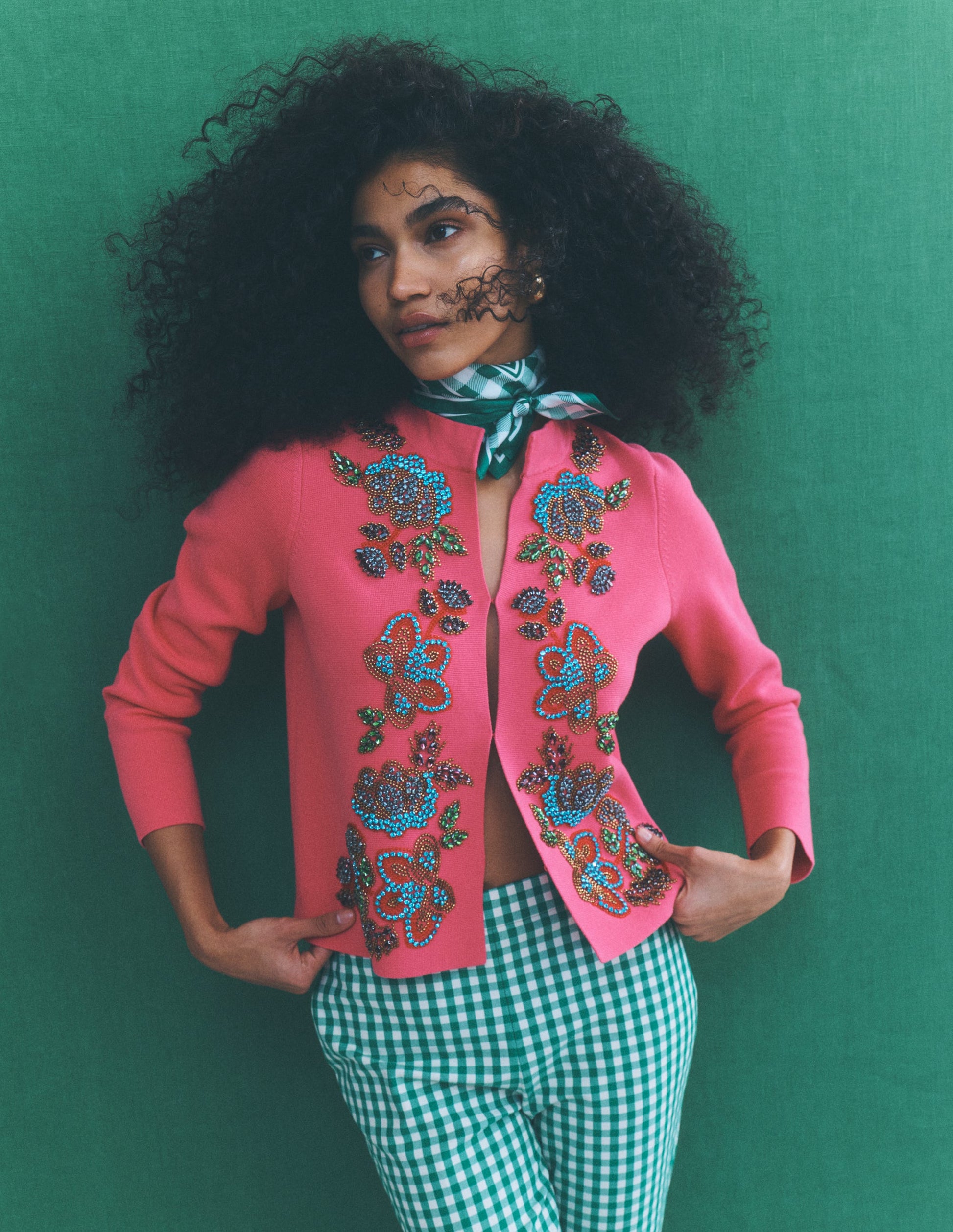 Elena Stand Neck Jacket-Pink Embroidery-6